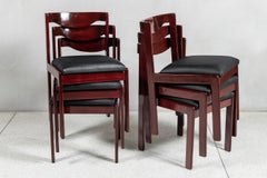 Wood and leather set of 6 LP chairs designed by Ricardo Blanco, Argentina, 1970.