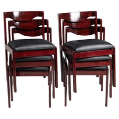 Vintage Wood and leather set of 6 LP chairs designed by Ricardo Blanco, Argentina, 1970.