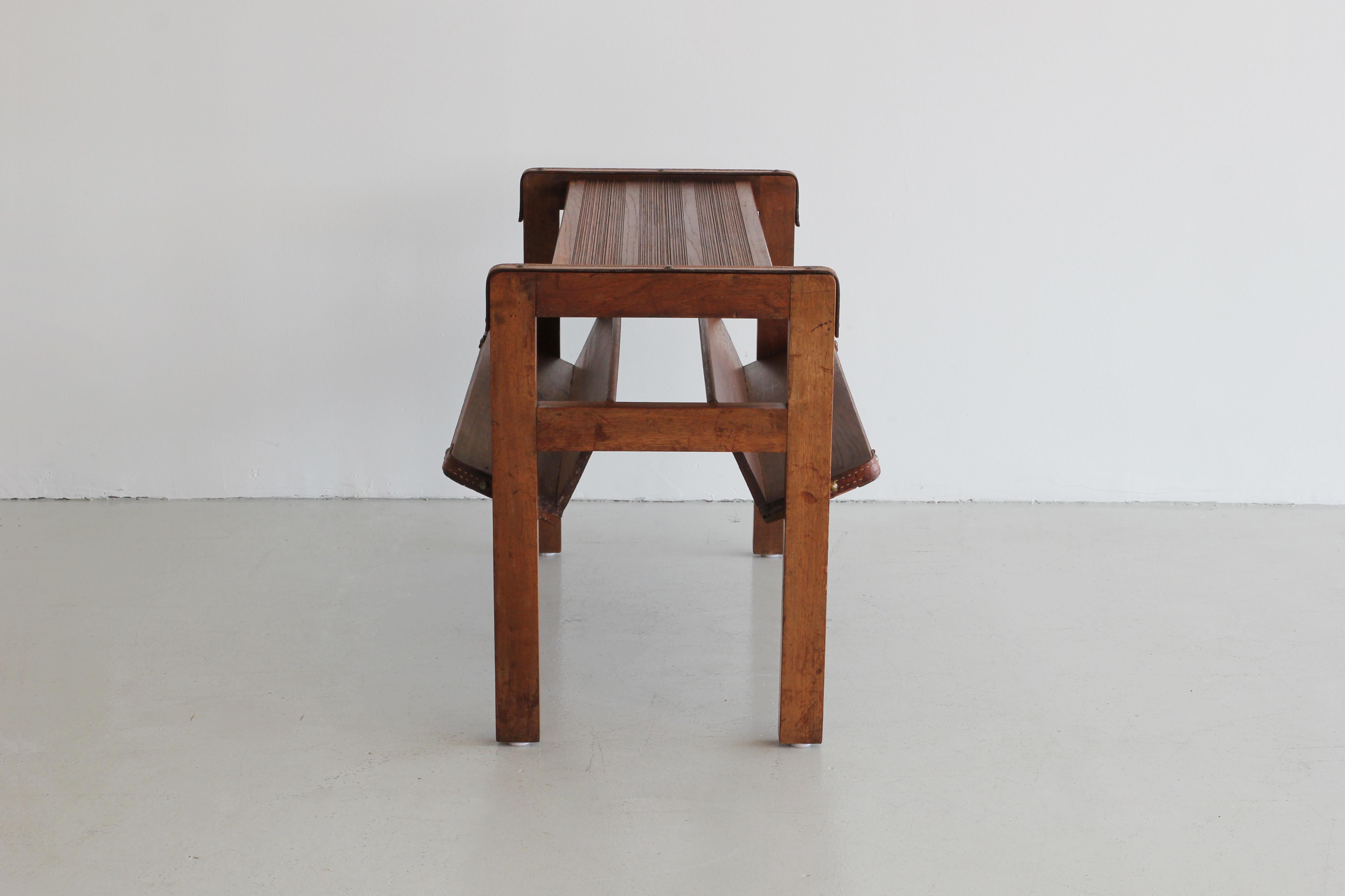 French Wood and Leather Side Table by Jacques Adnet