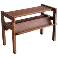 Vintage Wood and Leather Side Table by Jacques Adnet