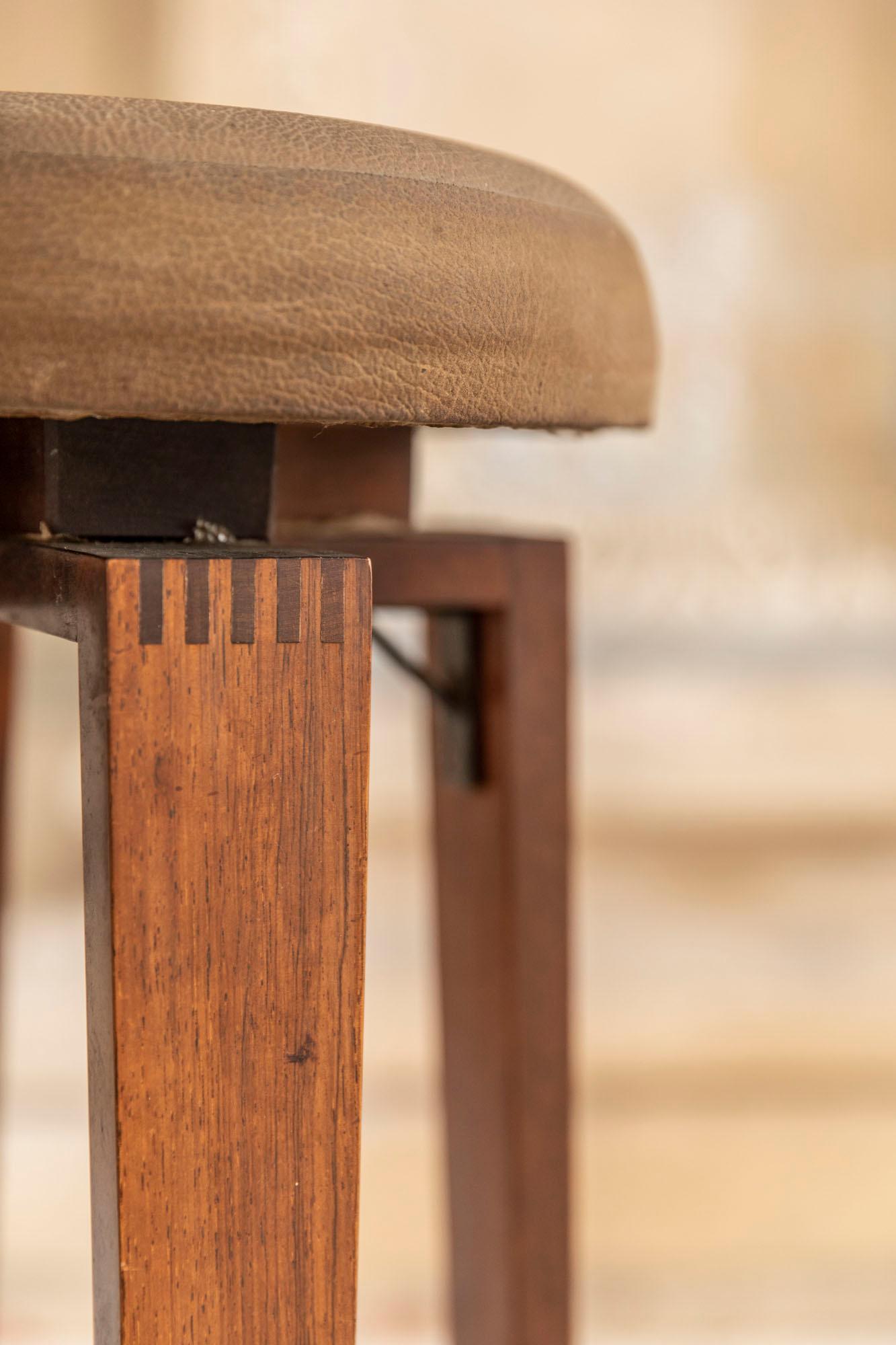Mid-20th Century Wood and Leather Stool Attributed to Cassina For Sale