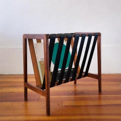 Wood and Leather Strap Magazine Rack