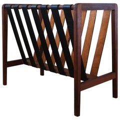 Wood and Leather Strap Magazine Rack