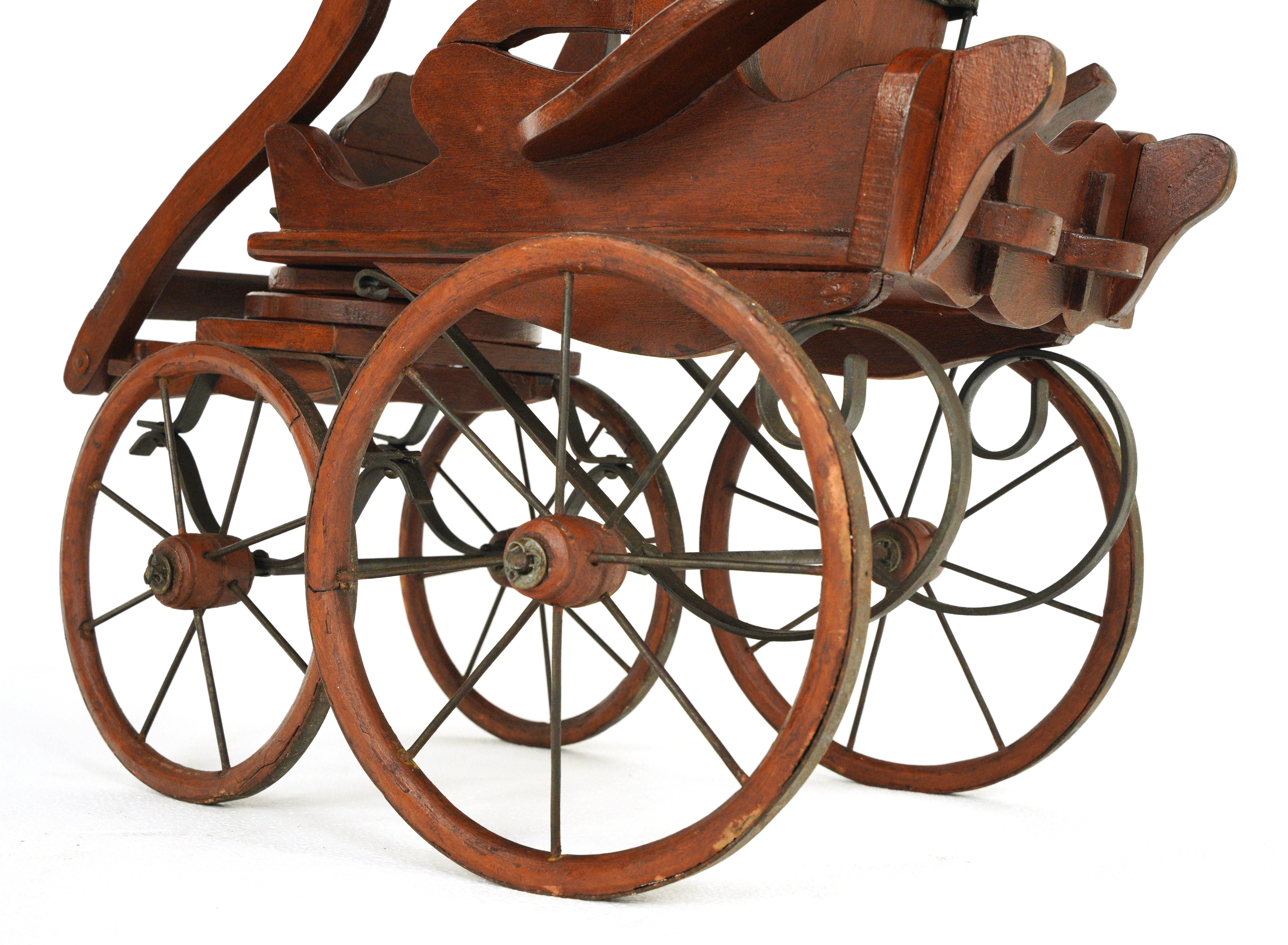 Wood and Leather Toy Stagecoach Carriage Buggy For Sale 5