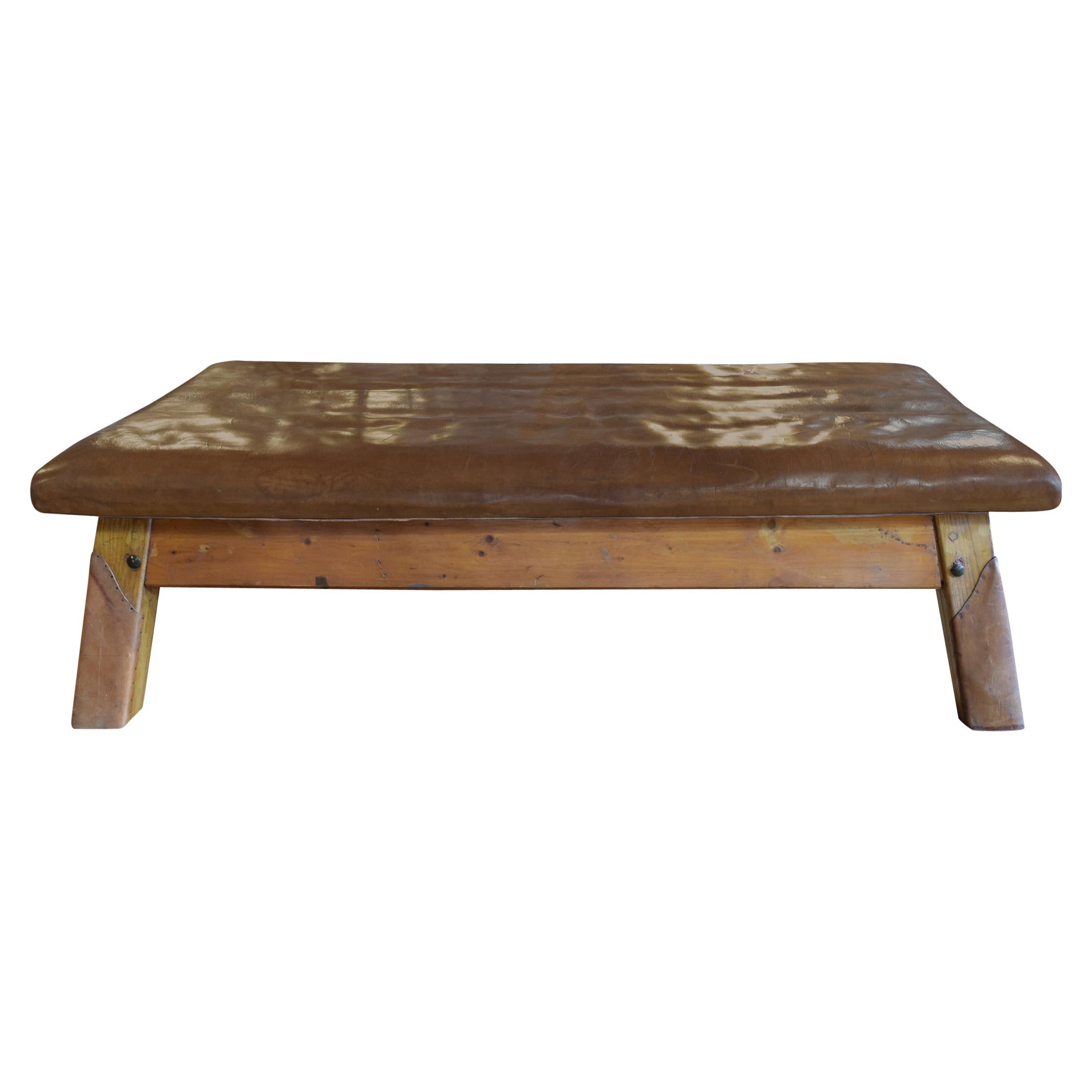 Wood and Leather Vaulting Bench For Sale