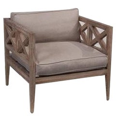 Wood and Linen Lounge Chair
