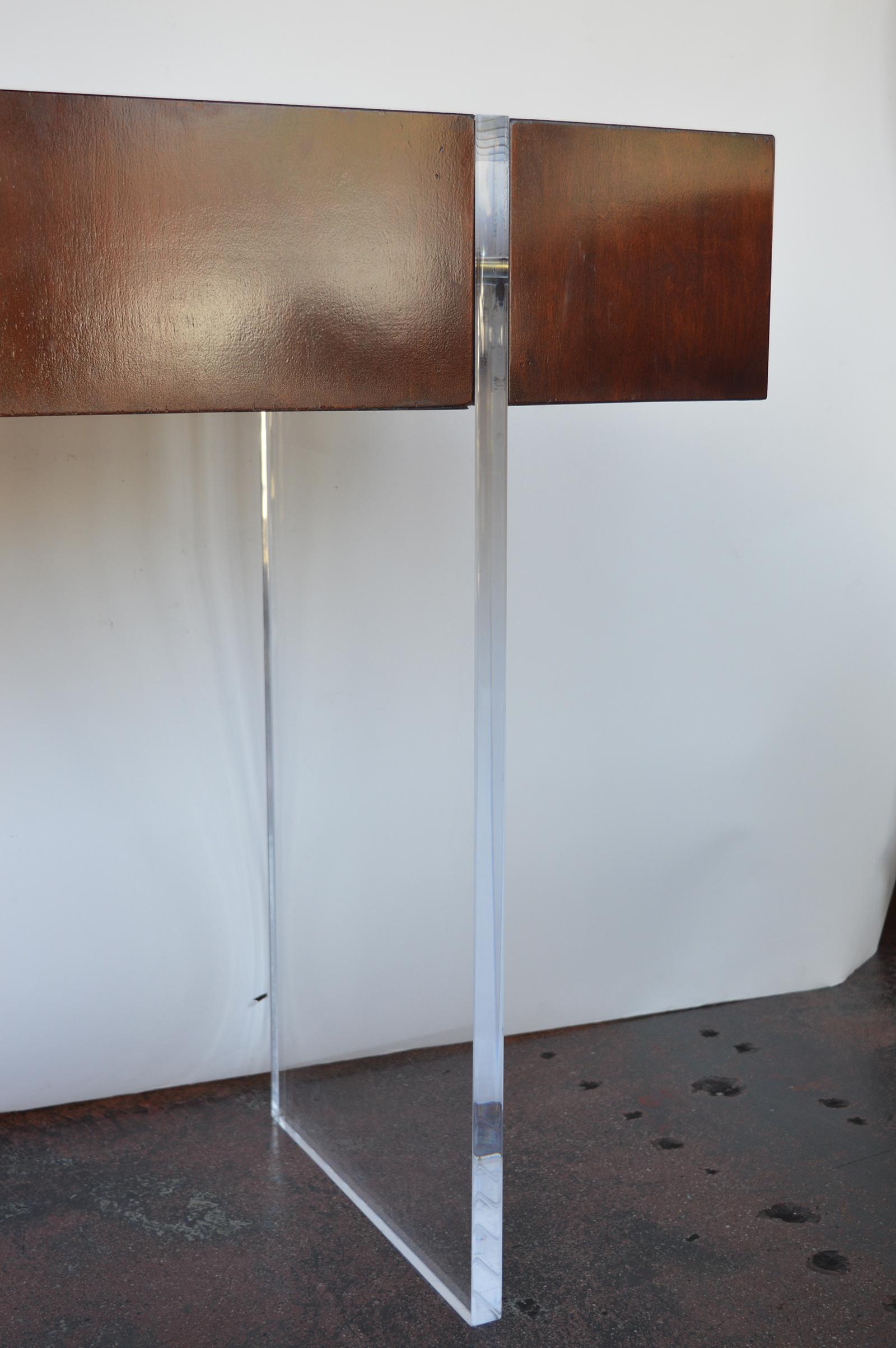 Mid-Century Modern Wood and Lucite Console
