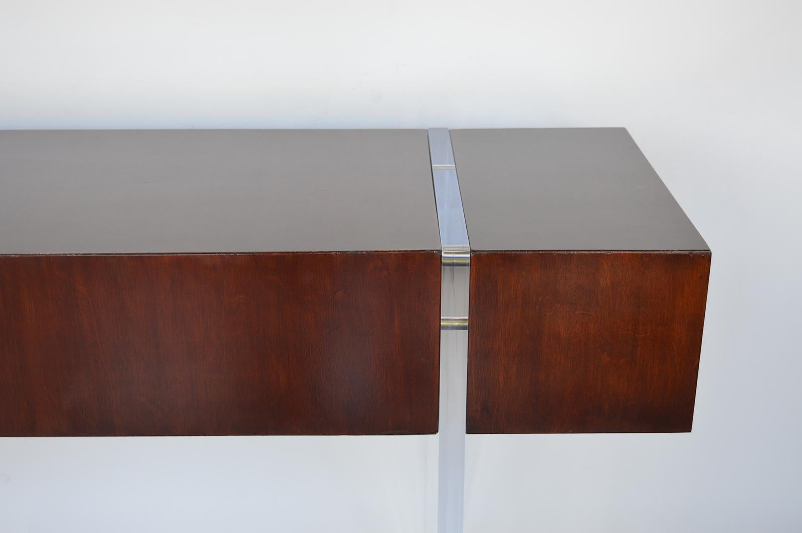 Wood and Lucite Console In Excellent Condition In Los Angeles, CA