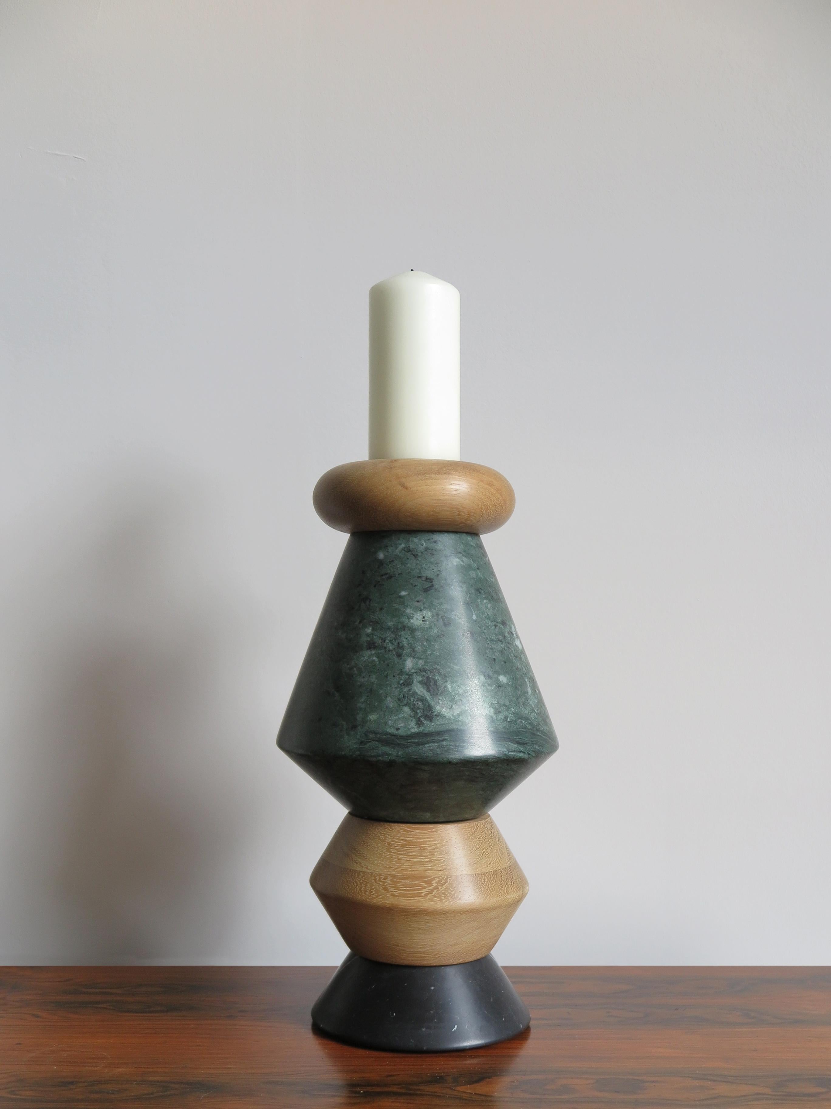 Large sculpture, candleholder and flower vase, modular as you like made up of black Marquinia and green Alpi marbles, and solid wood with including glass tube for fresh flowers.
New design Capperidicasa

Designed for large, contemporary and