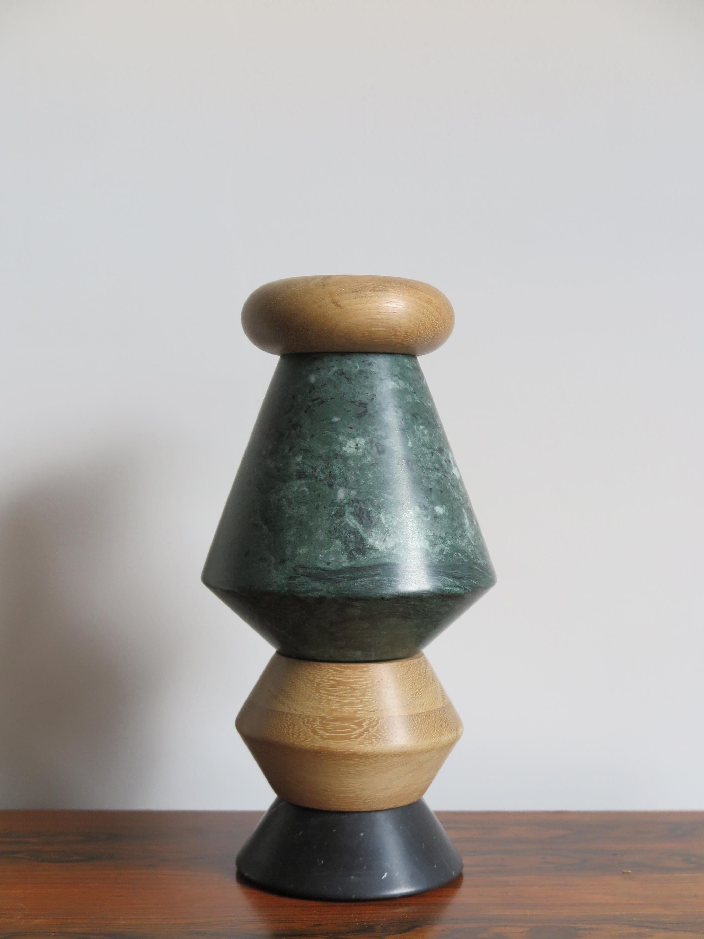 Modern Wood and Marble Contemporary Sculpture, Candleholders, Flower Vase 