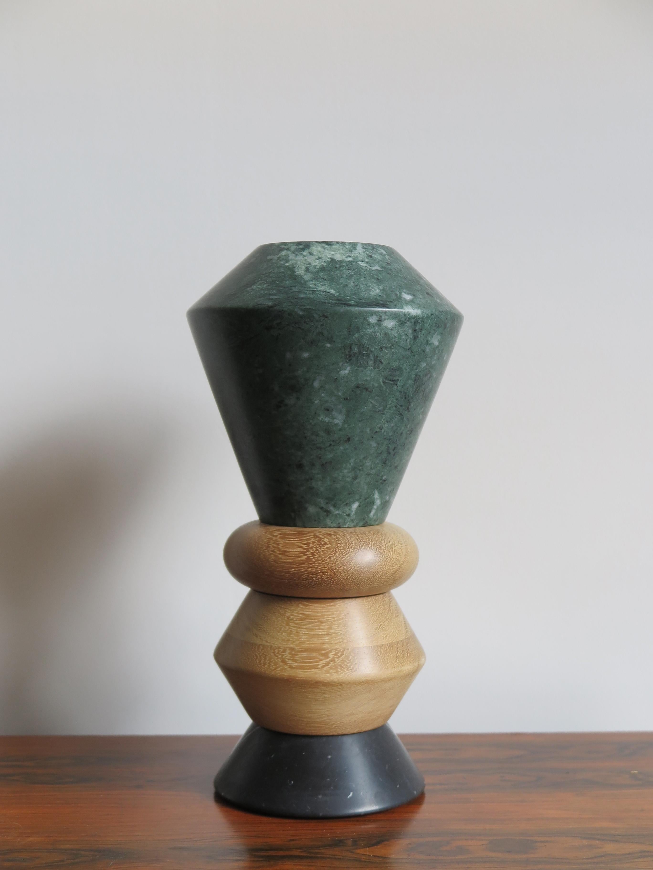 Italian Wood and Marble Contemporary Sculpture, Candleholders, Flower Vase 