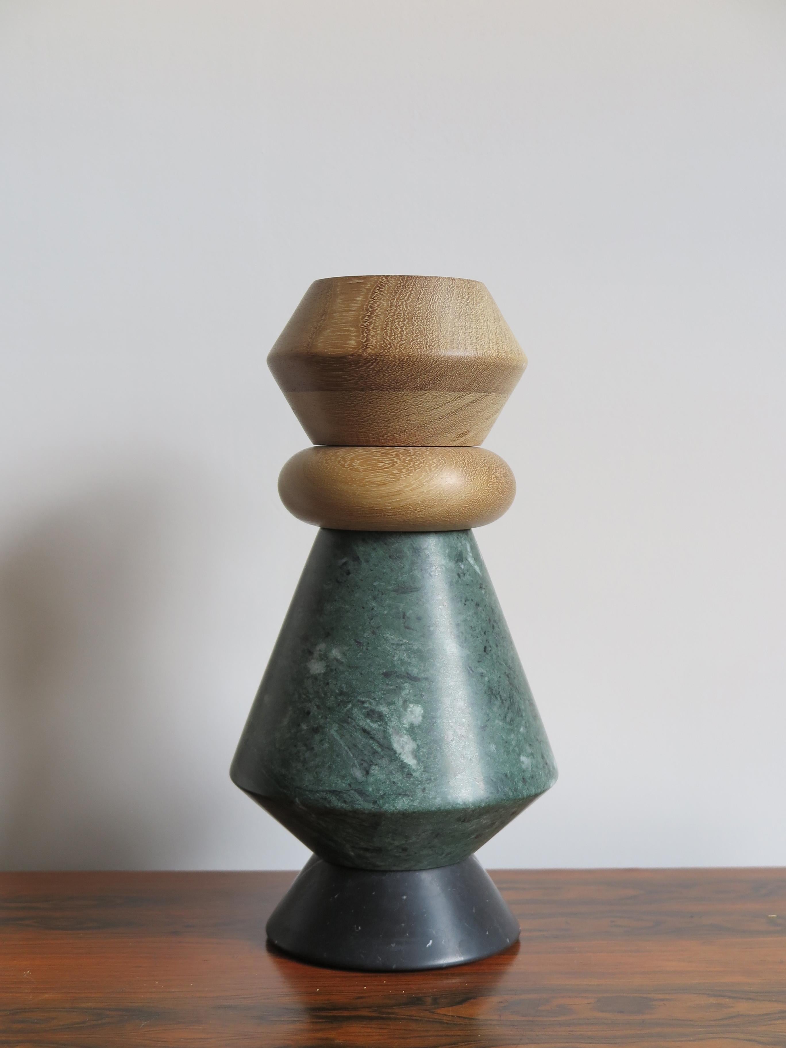 Wood and Marble Contemporary Sculpture, Candleholders, Flower Vase 