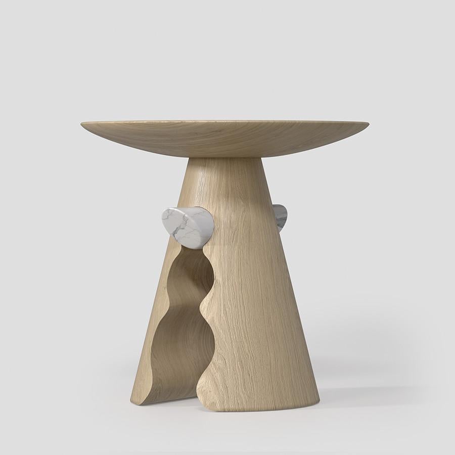 Organique Table d'appoint en bois et marbre Cracker en vente
