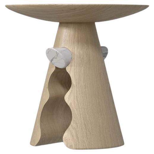 Ash Wood and Marble Cracker Side Table