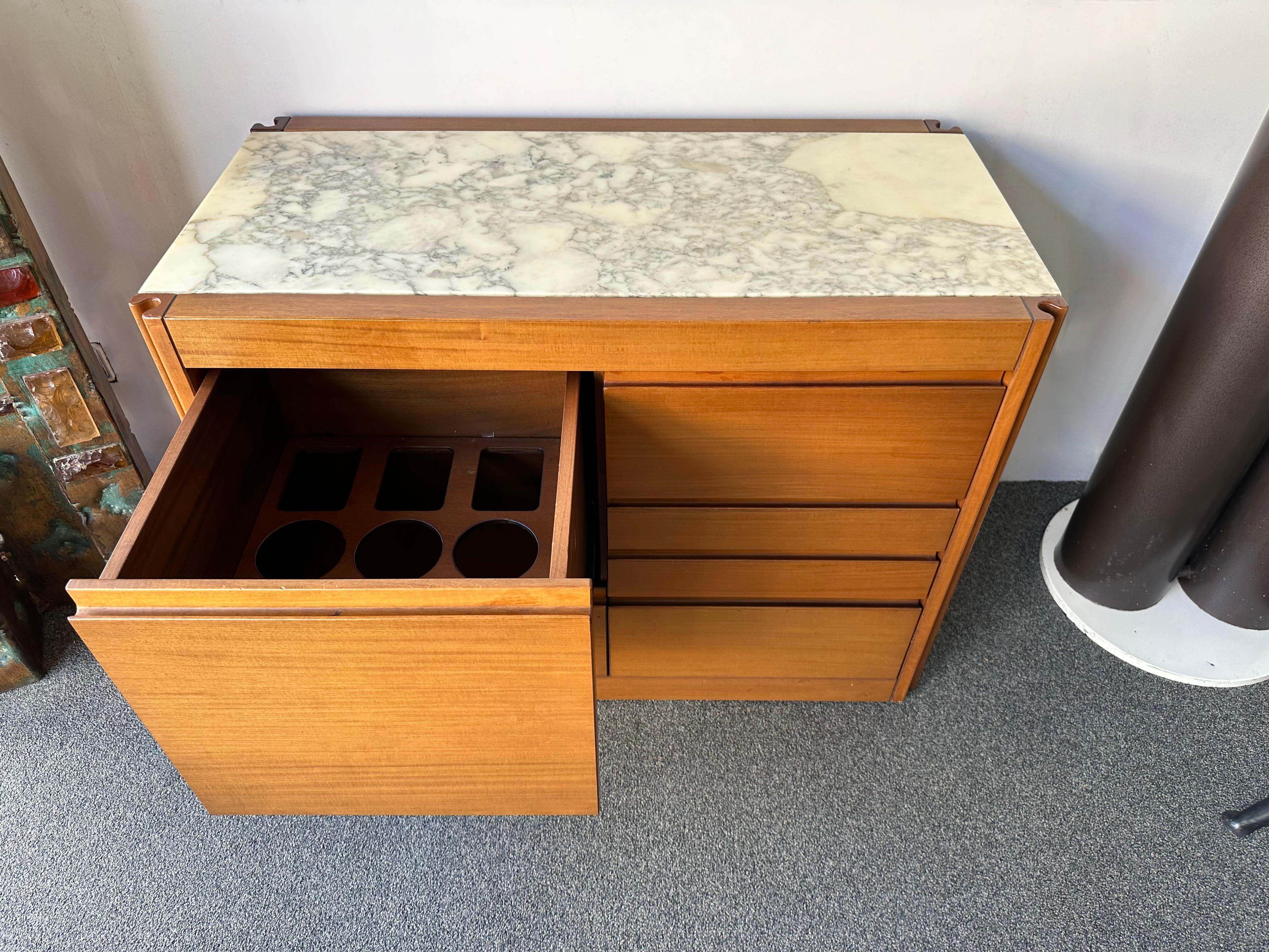Barwagen aus Holz und Marmor von Angelo Mangiarotti für Molteni, Italien, 1960er Jahre im Angebot 4