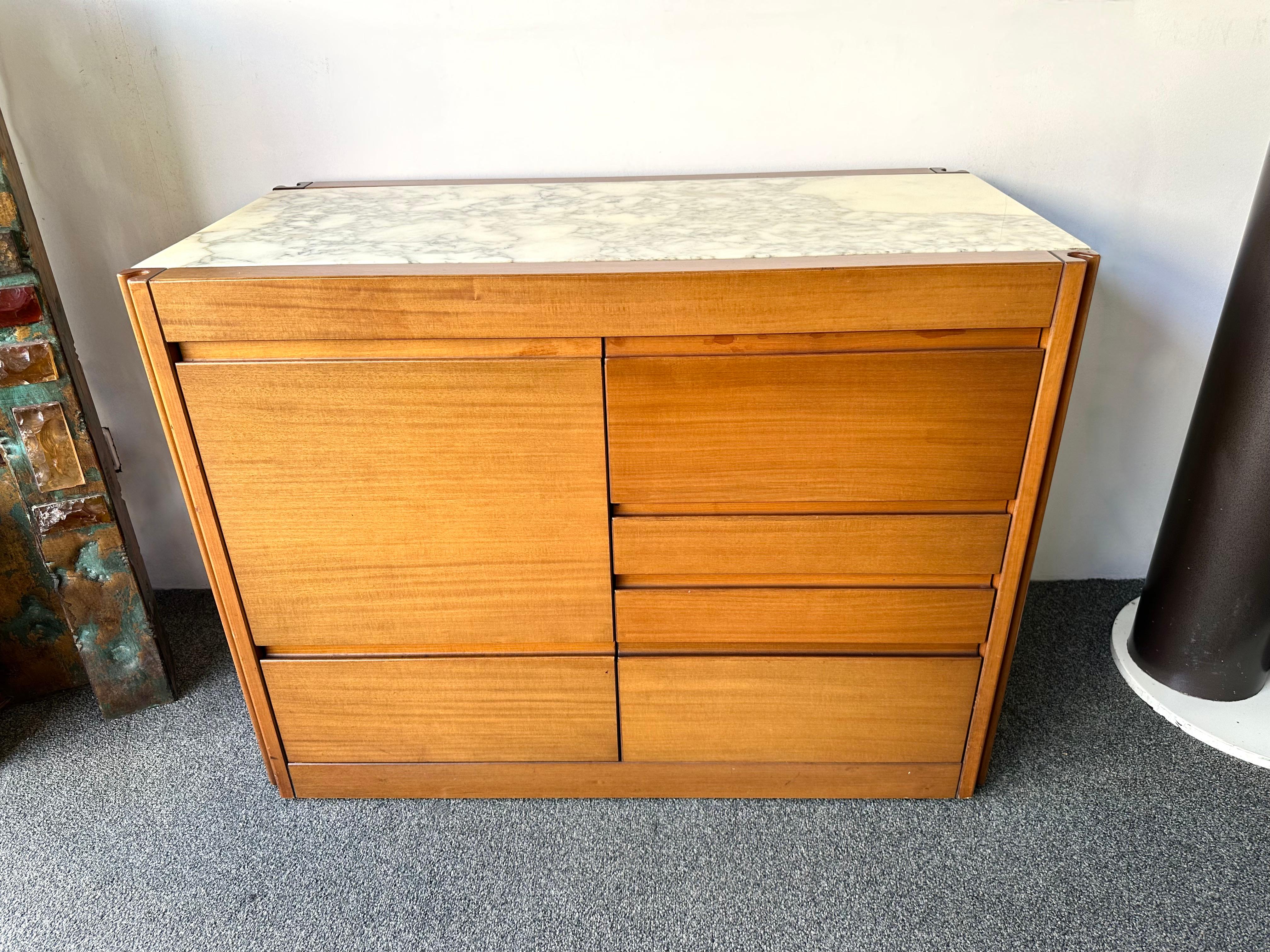 Barwagen aus Holz und Marmor von Angelo Mangiarotti für Molteni, Italien, 1960er Jahre im Angebot 6