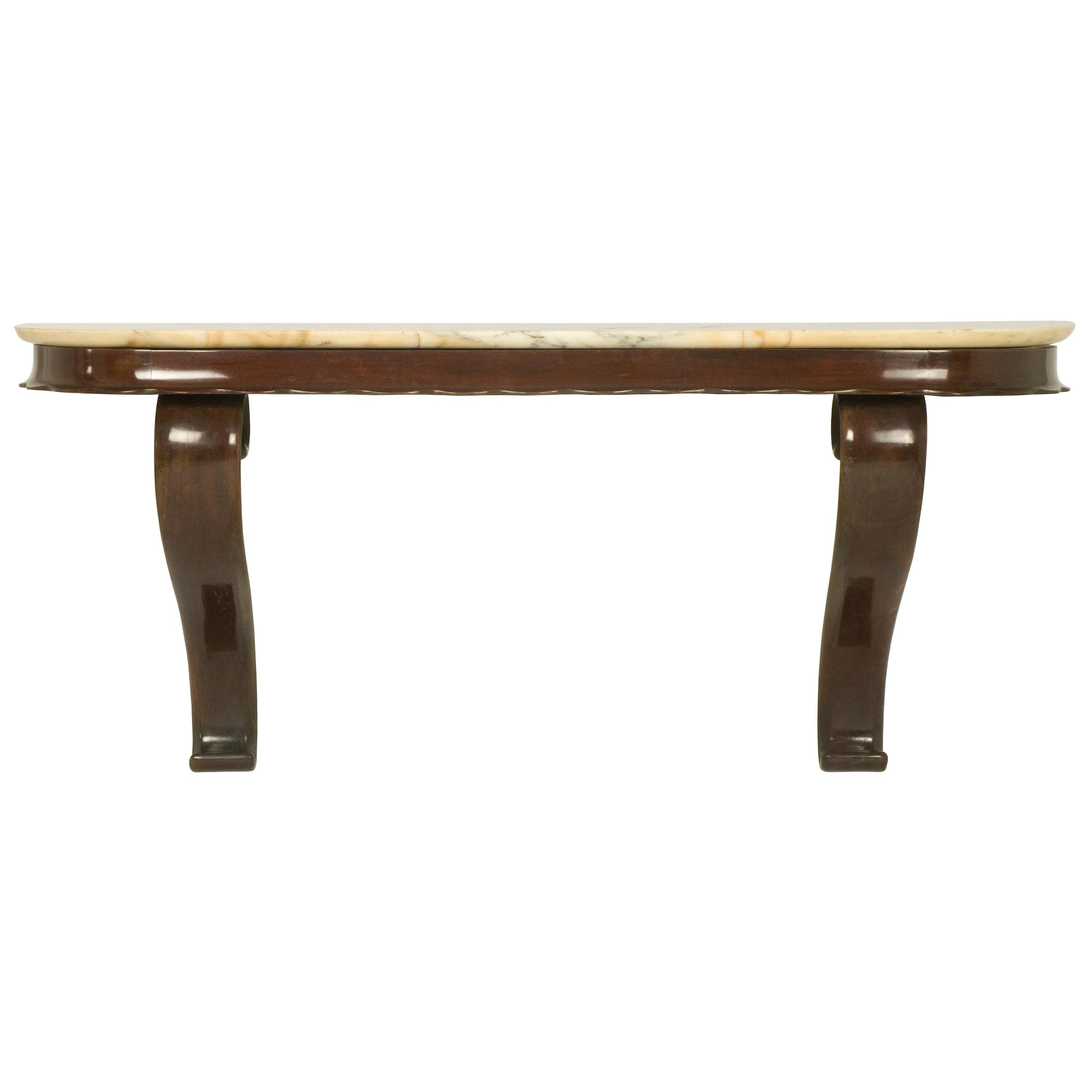 Wood and Marble Italian 1950s Wall-Mounted Console Table from Fratelli Barni