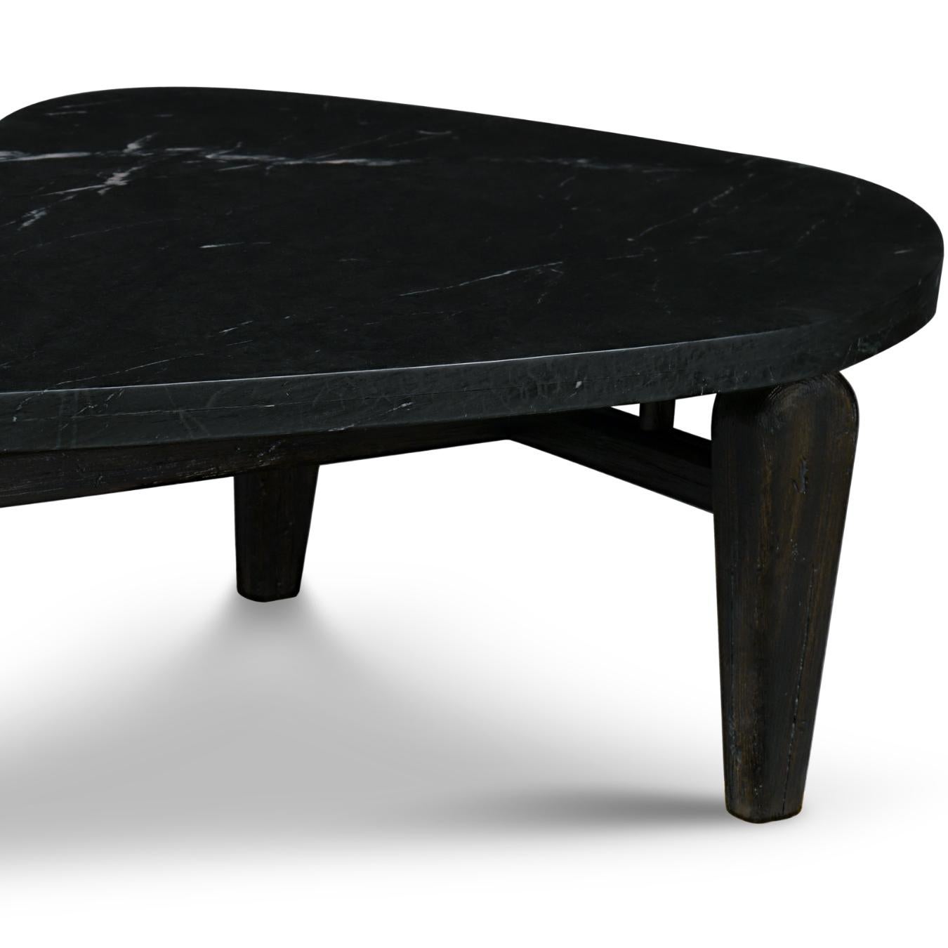 Mexican Wood and Marble Orsay Cocktail Table with a Dark Rustic Finish For Sale