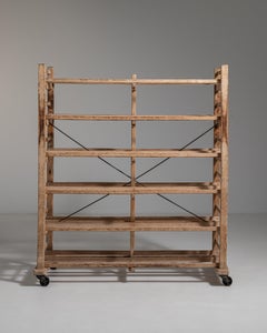 Wood and Metal Bakery Shelf on Wheels, French, 20th Century Design