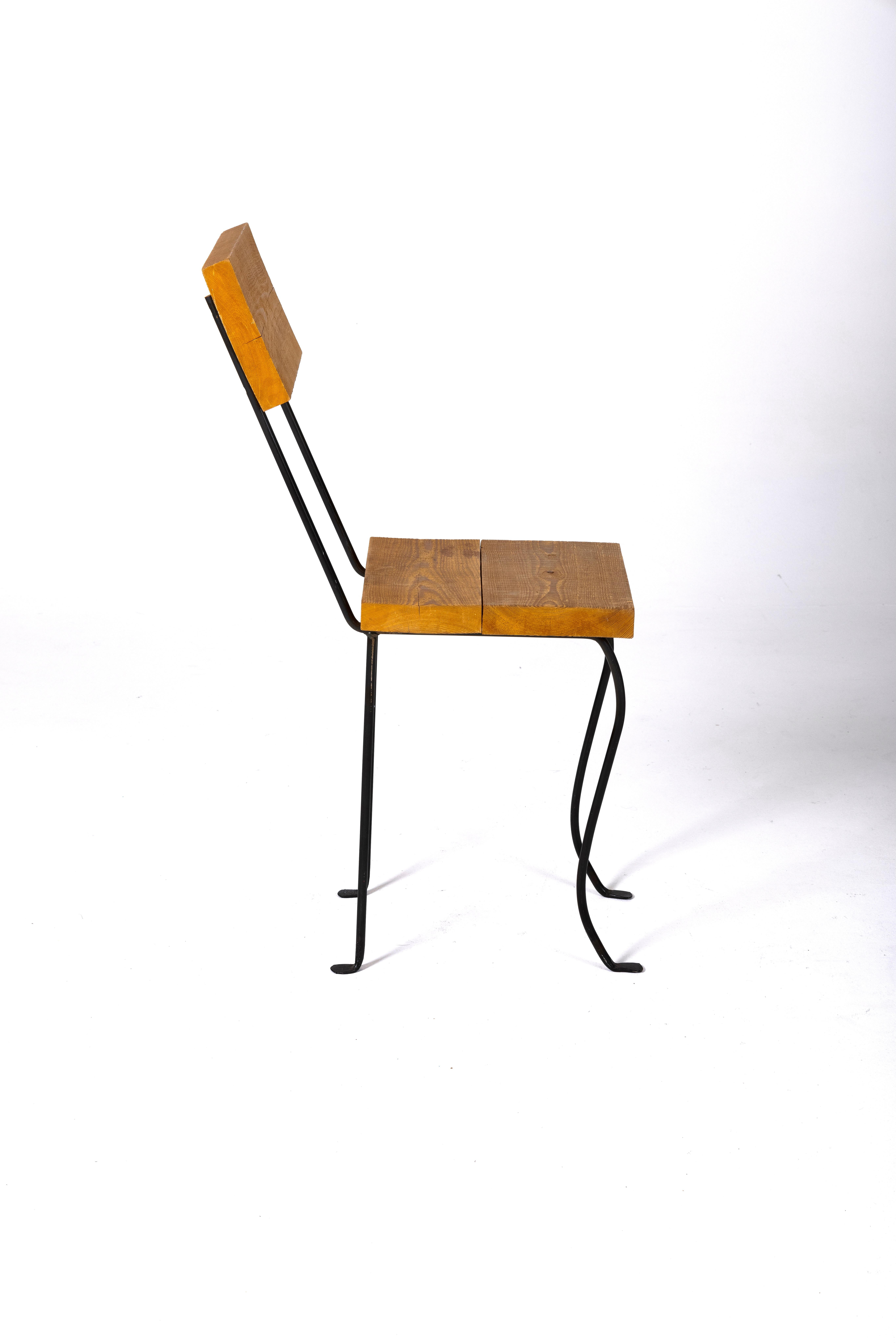 Wood and metal chair by Patrice Gruffaz For Sale 5