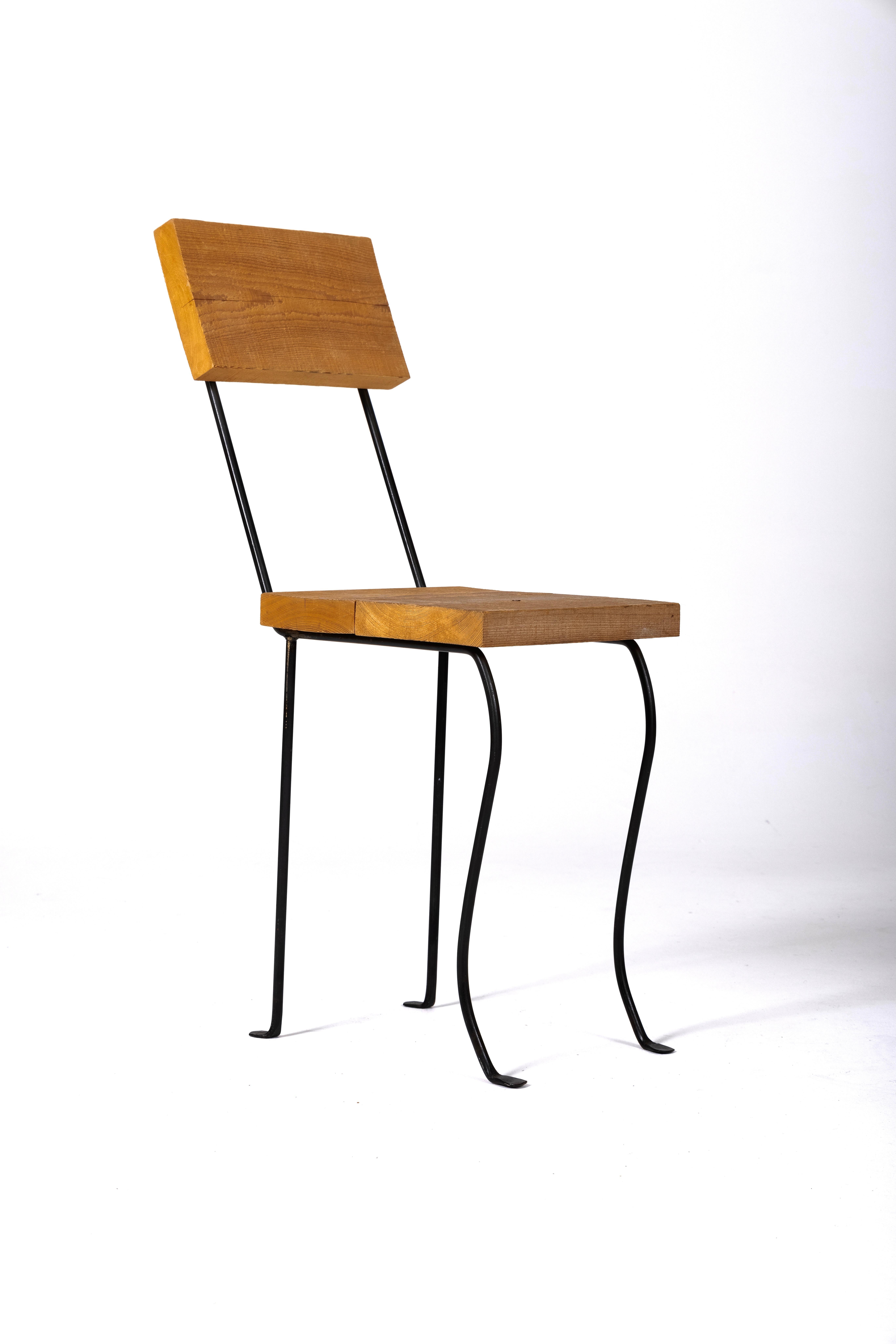 Wood and metal chair by Patrice Gruffaz For Sale 8