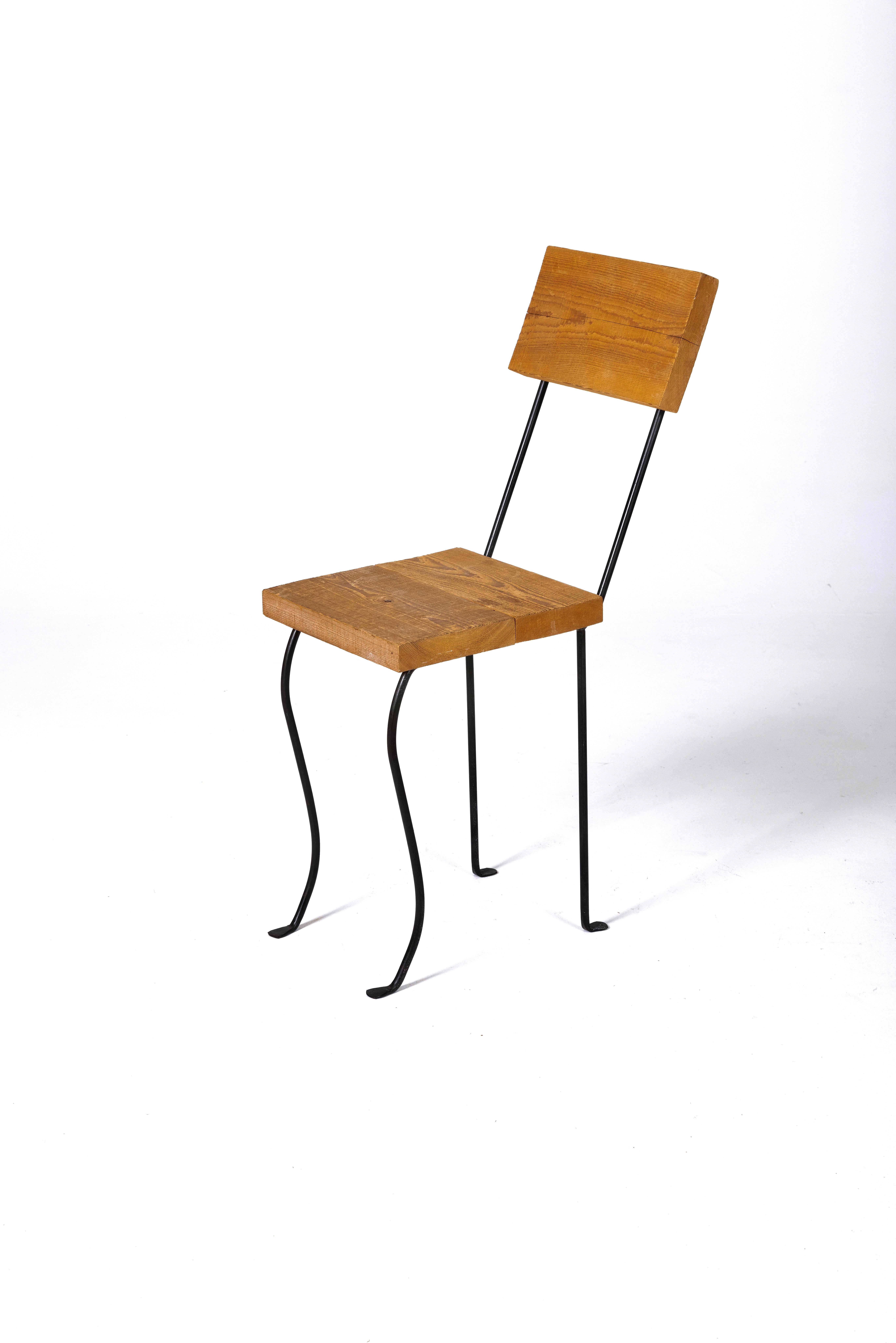 20th Century Wood and metal chair by Patrice Gruffaz For Sale