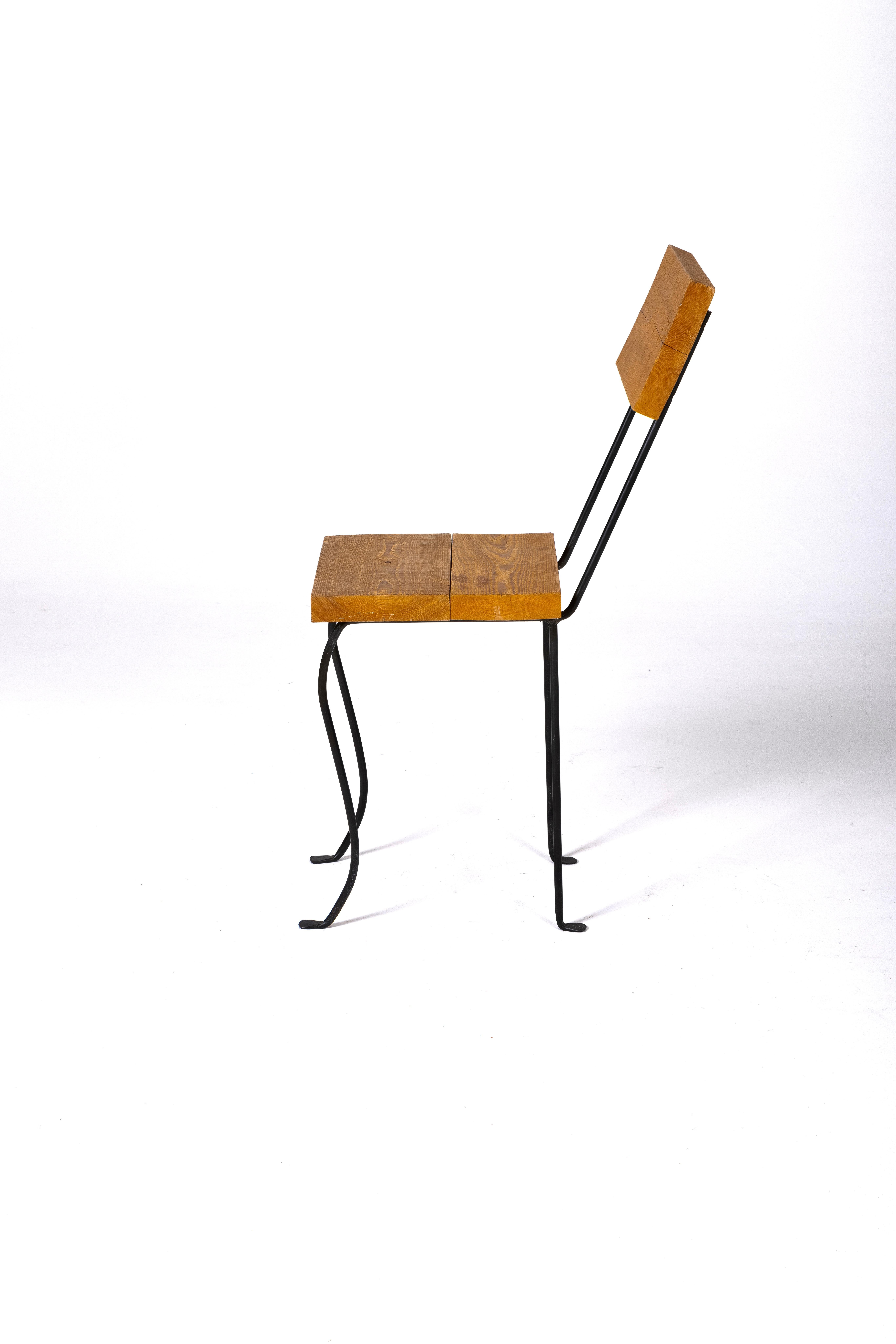 Metal Wood and metal chair by Patrice Gruffaz For Sale