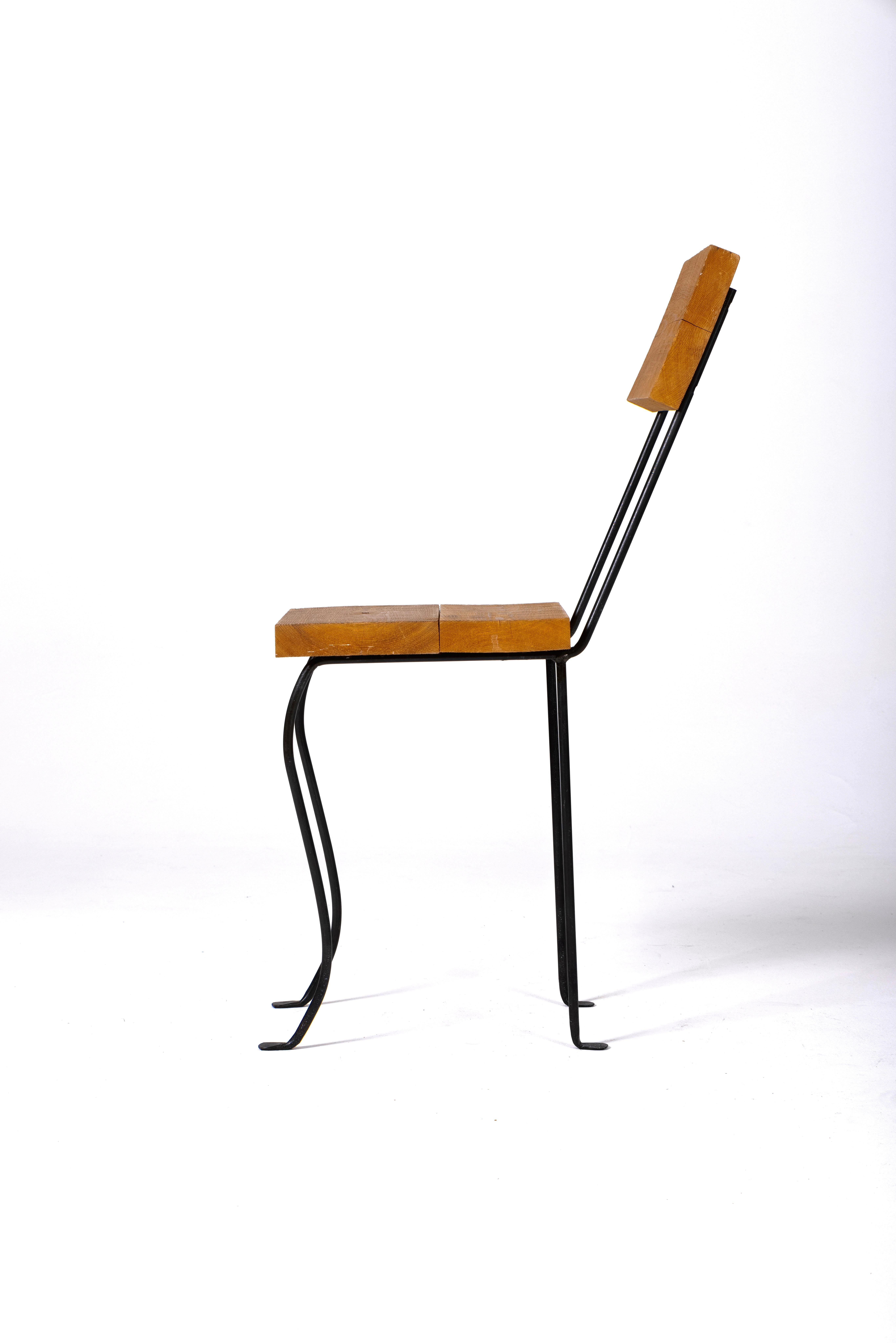 Wood and metal chair by Patrice Gruffaz For Sale 1