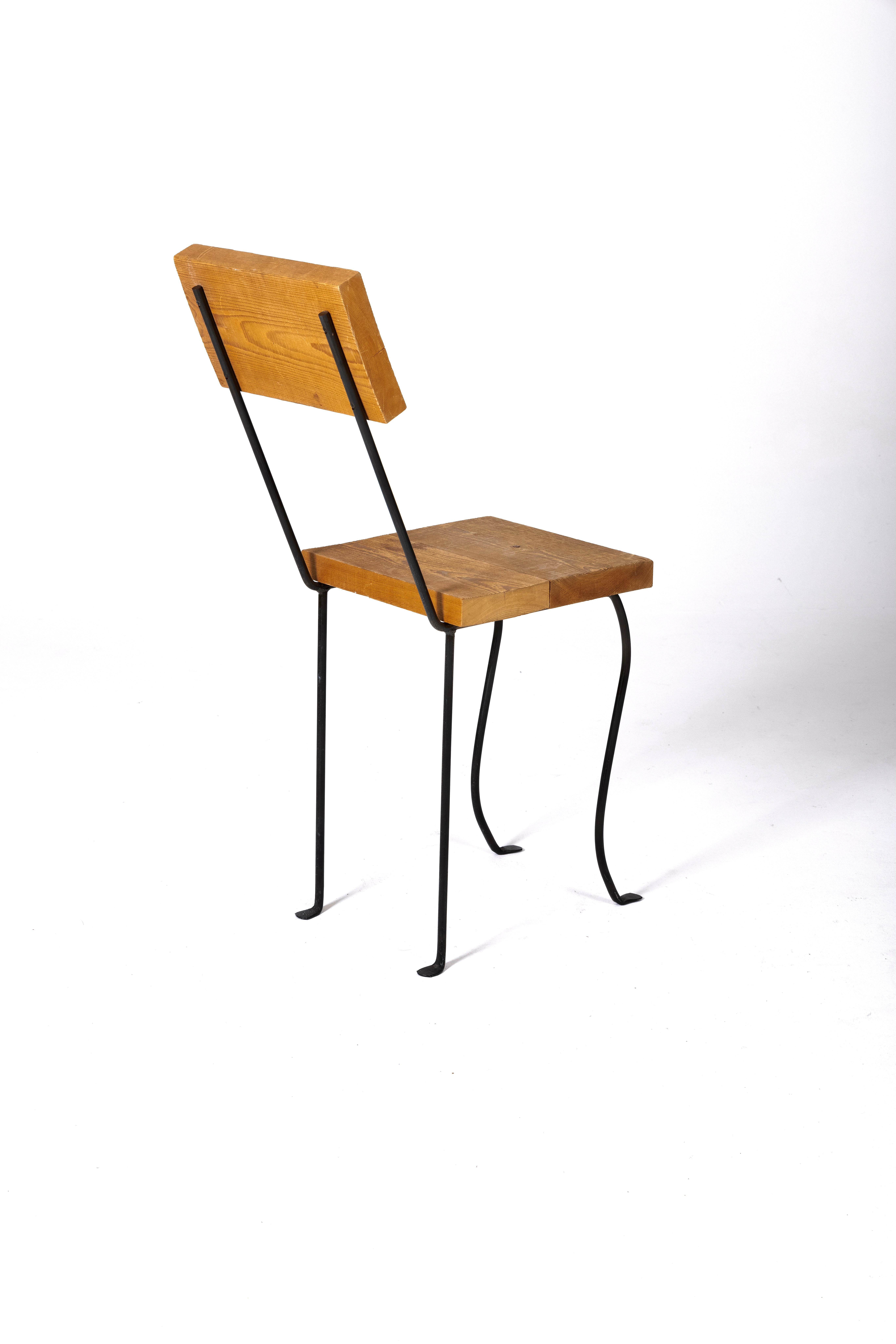 Wood and metal chair by Patrice Gruffaz For Sale 4