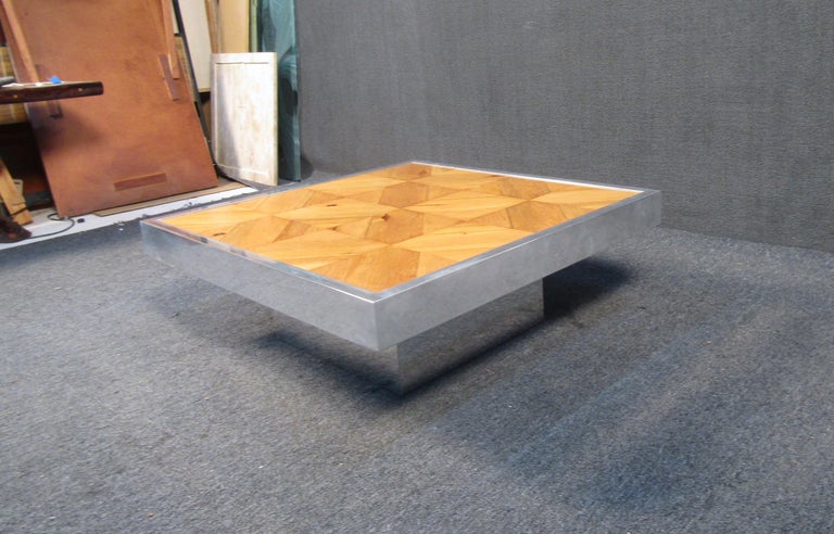 Late 20th Century Wood and Metal Coffee Table in Style of Milo Baughman For Sale