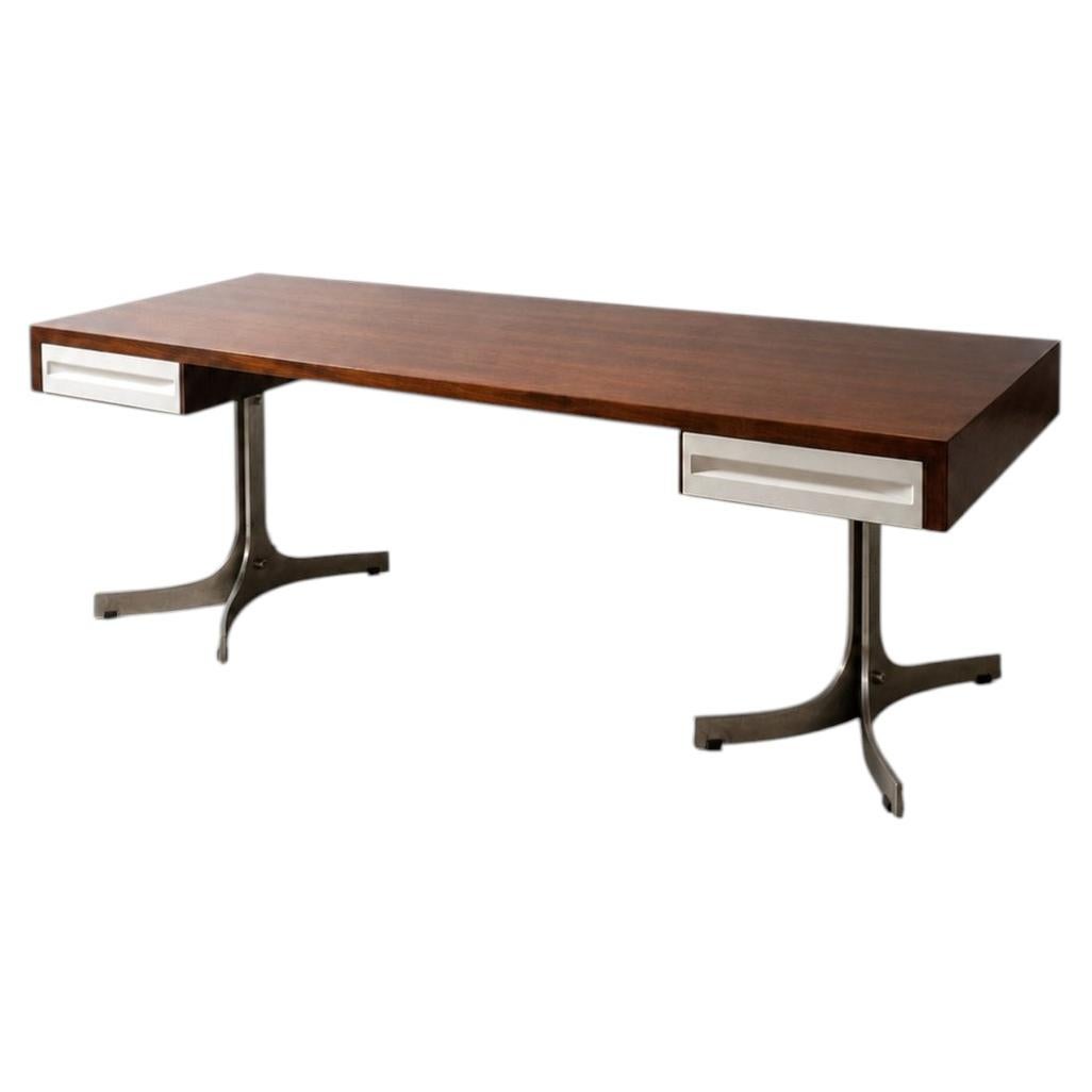 Wood and metal Italian Trau Arredamenti writing desk for Metallici spa, 1960's