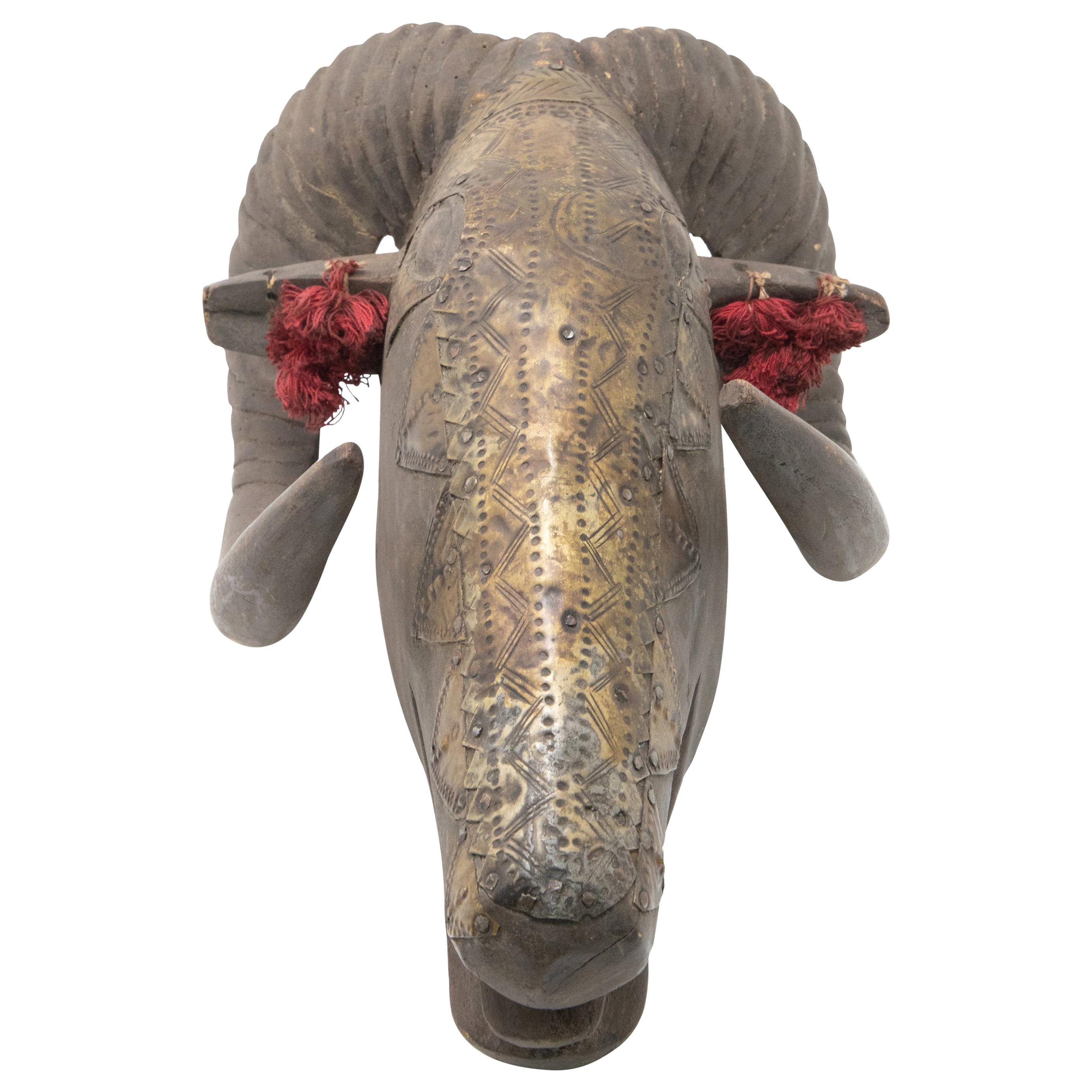 Wood and Metal Plate Marka Ram Mask For Sale