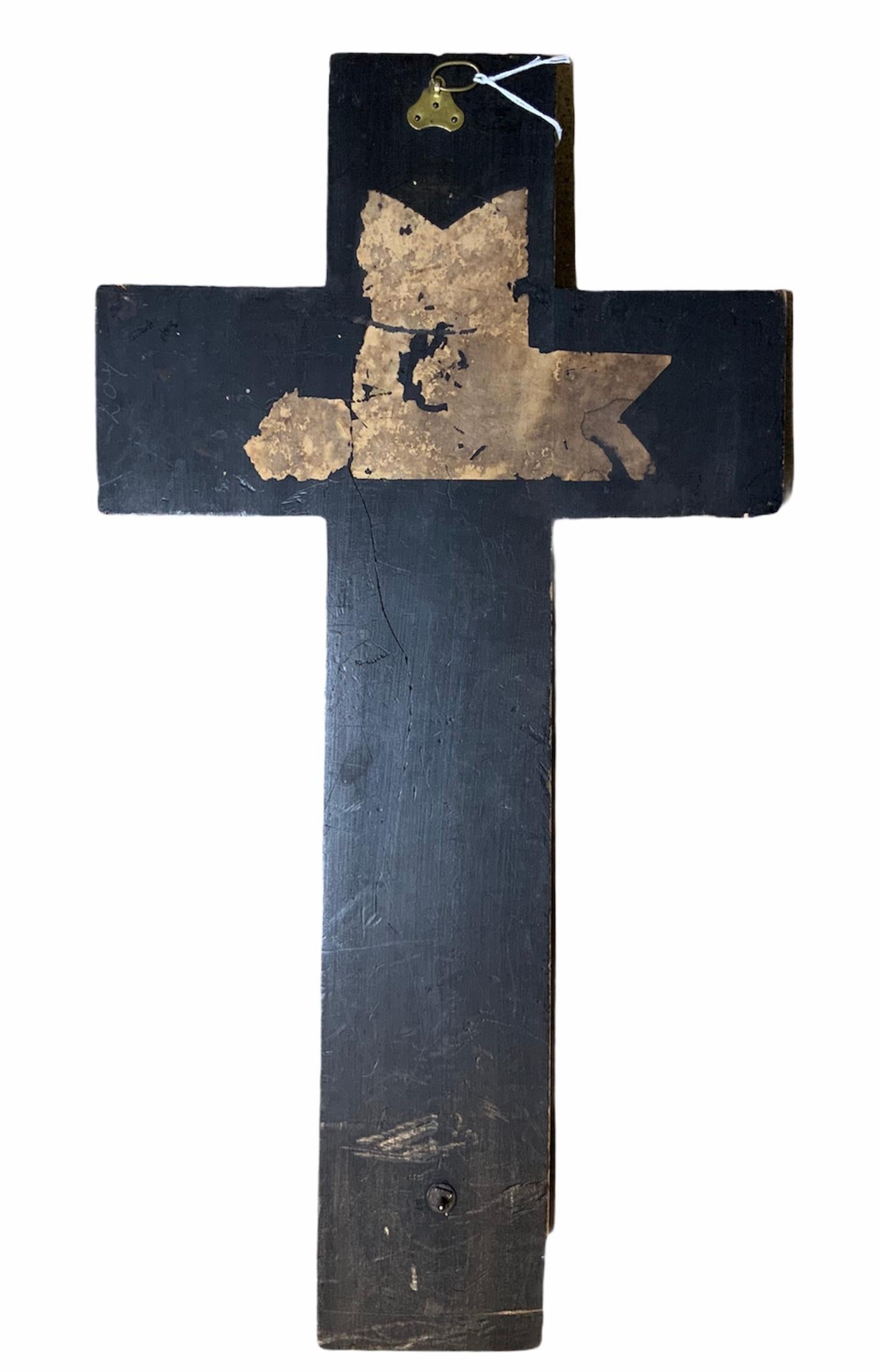 Unknown Wood and Metal Wall Crucifix Benetier