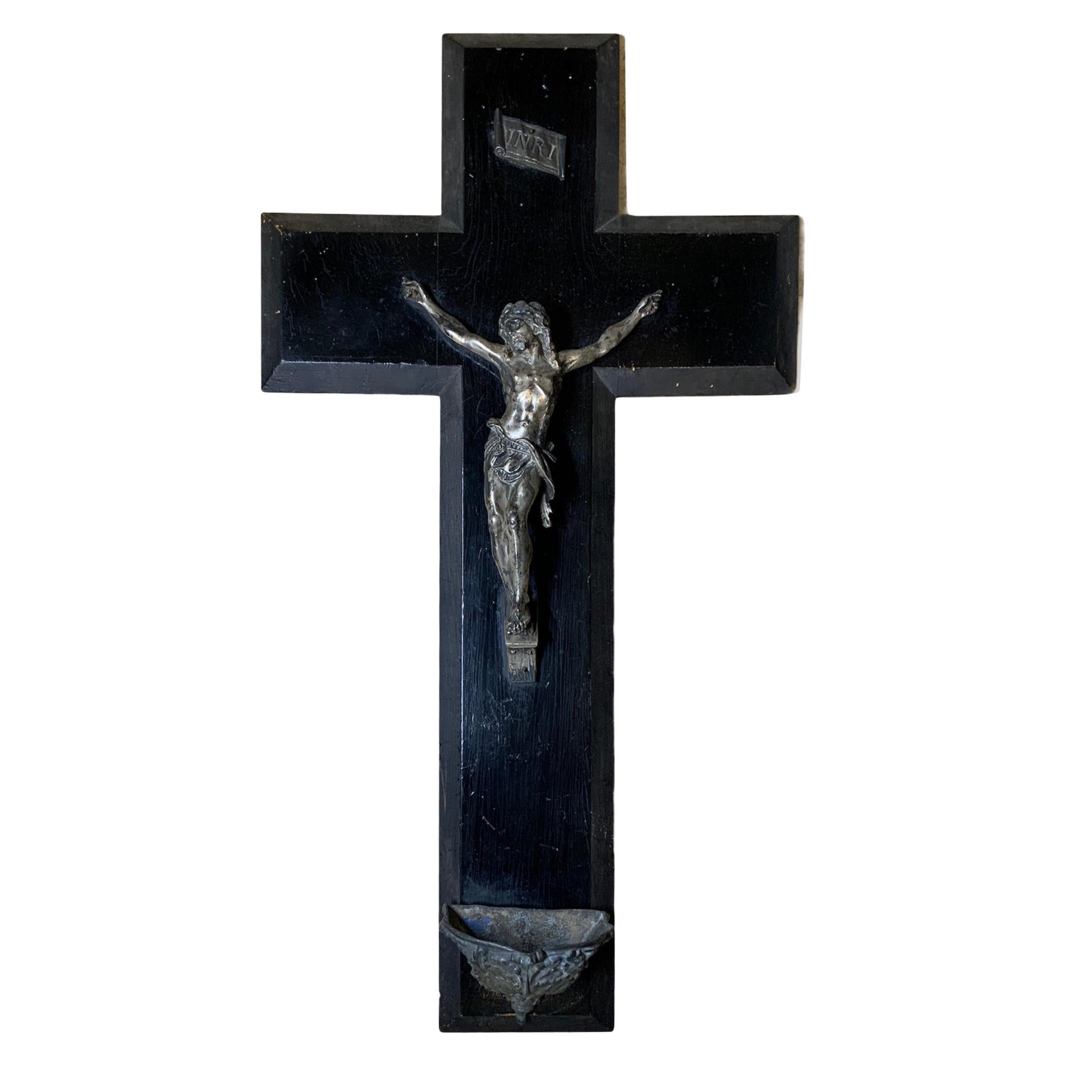 Wood and Metal Wall Crucifix Benetier