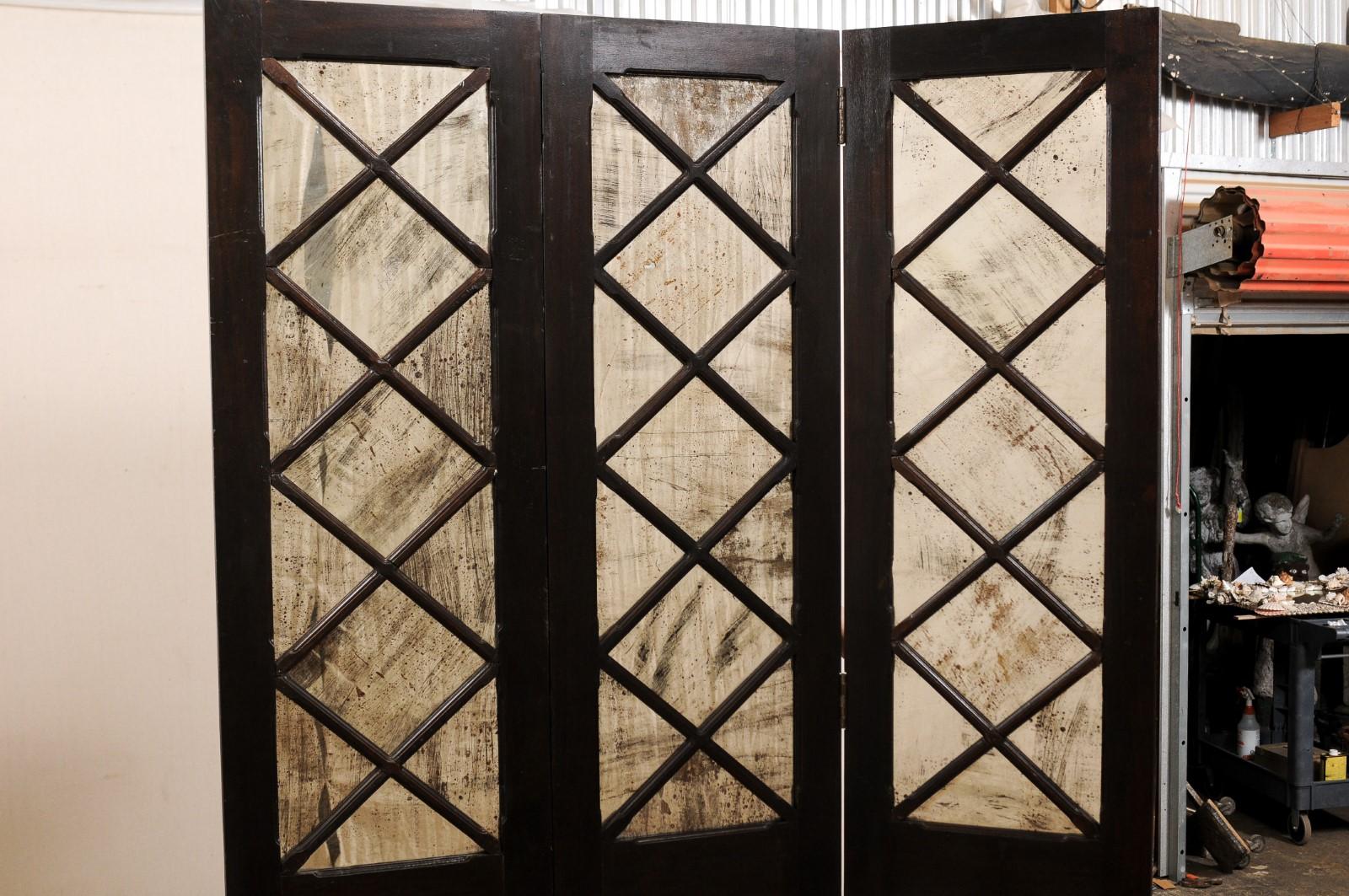 Raumteiler aus Holz und verspiegeltem Rahmen, Mitte des 20. Jahrhunderts im Zustand „Gut“ im Angebot in Atlanta, GA