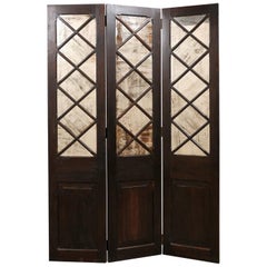 Vintage Wood and Mirrored Folding Screen, Mid-20th Century