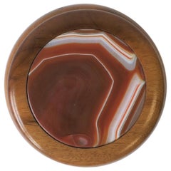 Agate Onyx Geode and Wood Round Jewelry or Trinket Box, Brazil, 1990s