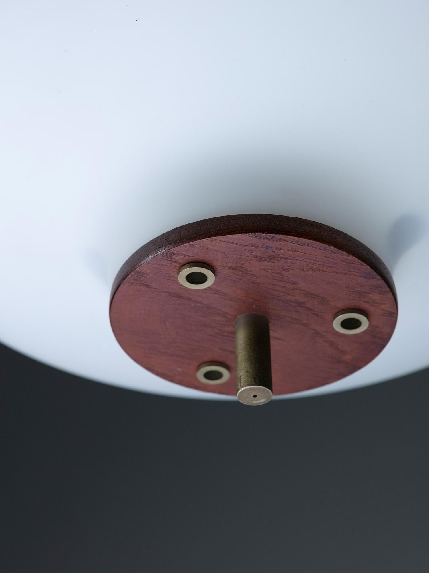 Wood and Opaline Glass Pendant Lamp by Reggiani, Italy, 1960s For Sale 1