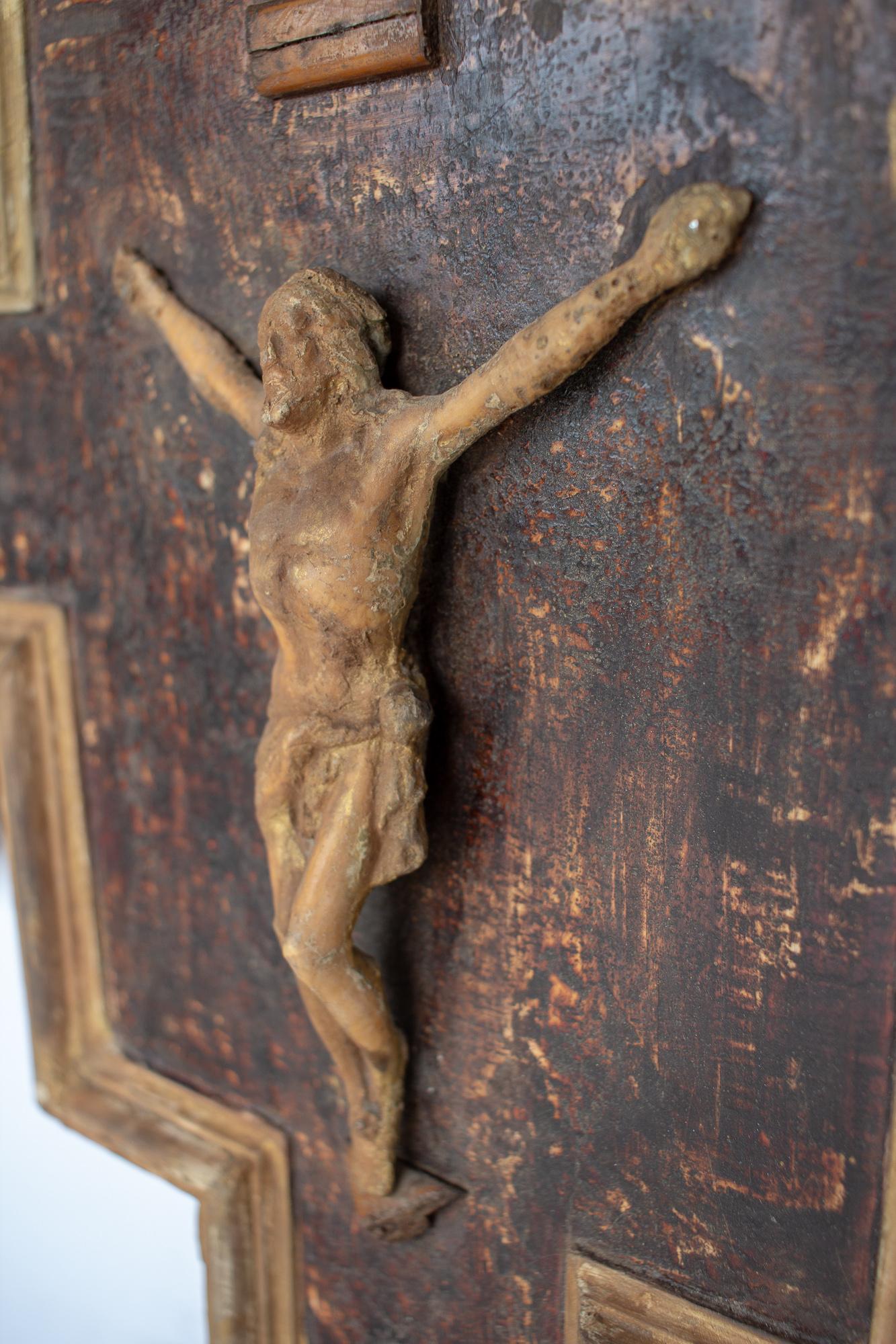 Wood and Painted Gilt Crucifix Wall Plaque Found in Italy 2