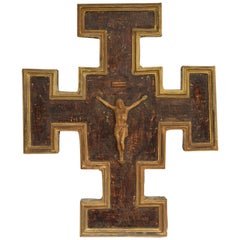 Wood and Painted Gilt Crucifix Wall Plaque Found in Italy