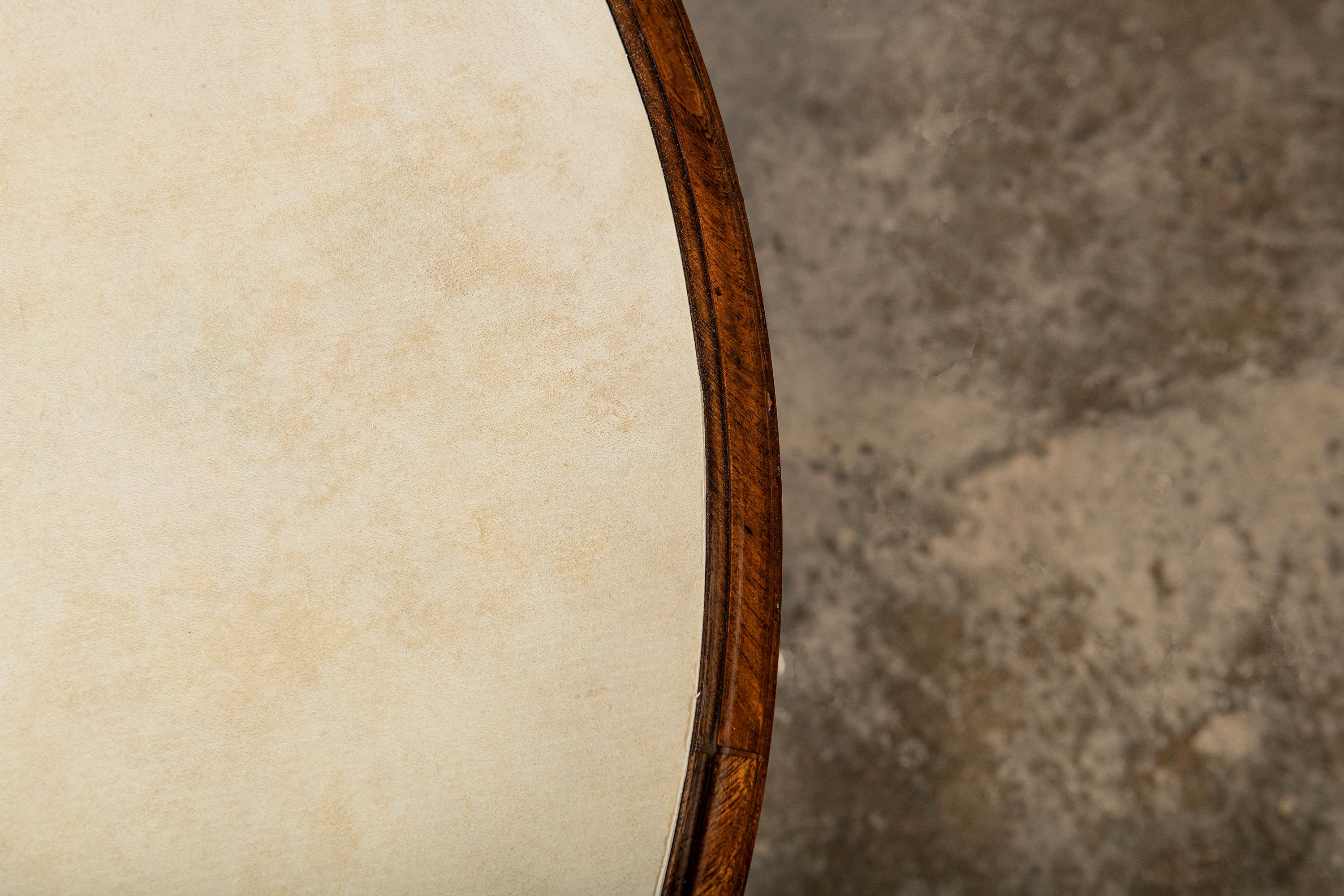 Mid-20th Century Wood and Parchment Low Round Table by Comte, Argentina, Buenos Aires, circa 1950 For Sale