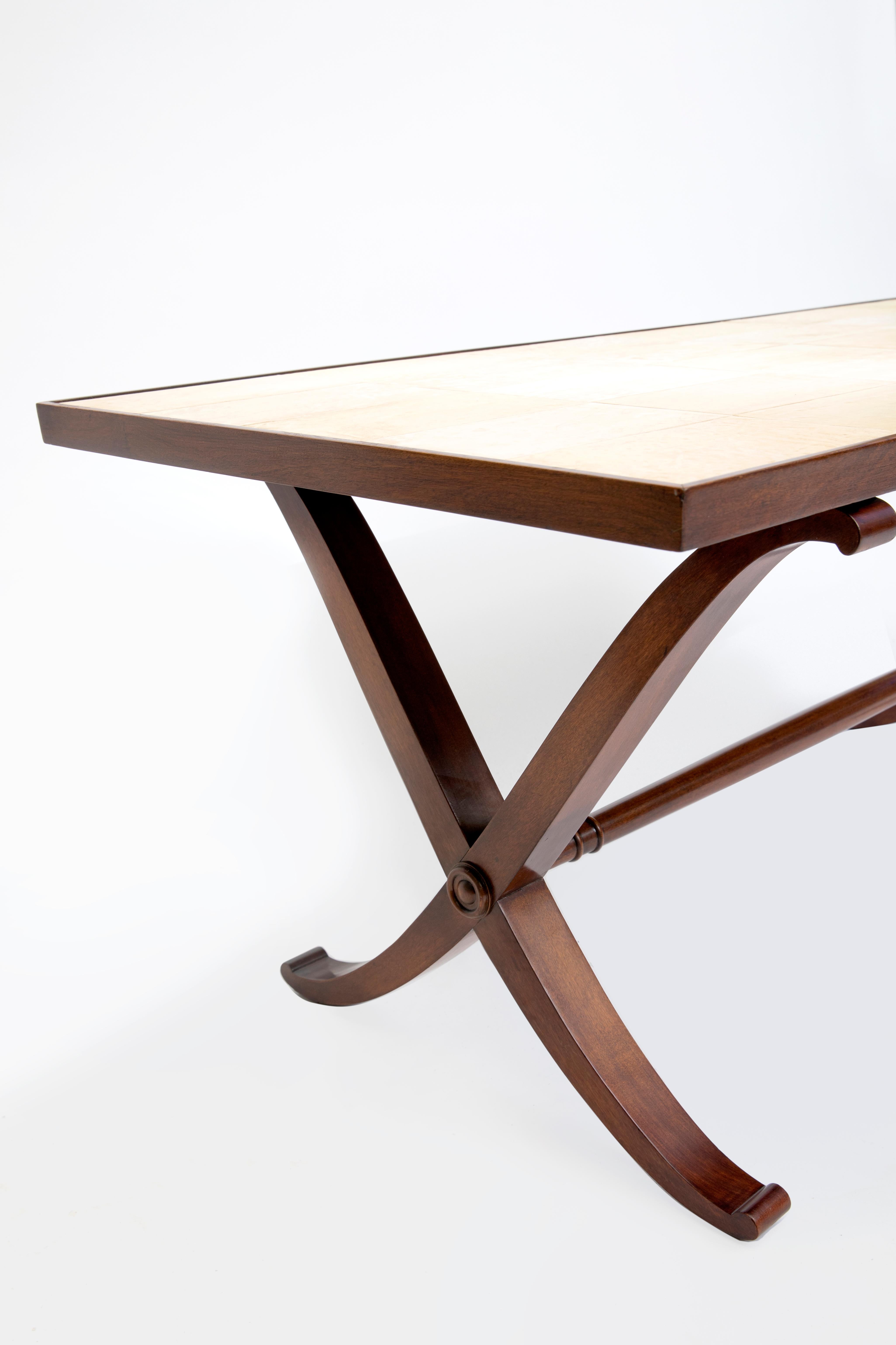 Mid-Century Modern Wood and Parchment Low Table by Comte, Argentina, Buenos Aires, circa 1950 For Sale