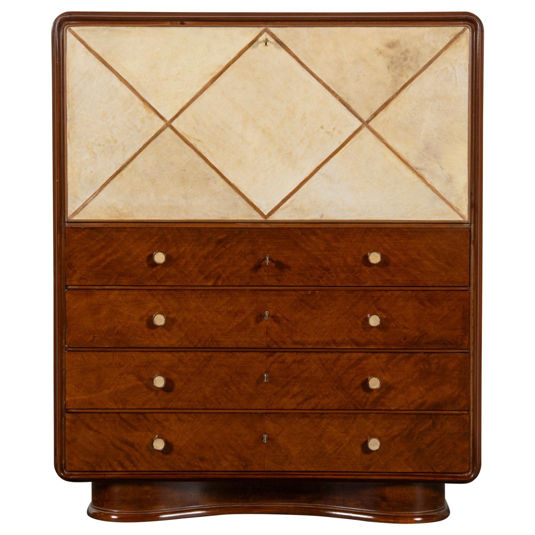 Secretaire in legno e pergamena di Englander & Bonta, Argentina, 1940 circa. in vendita