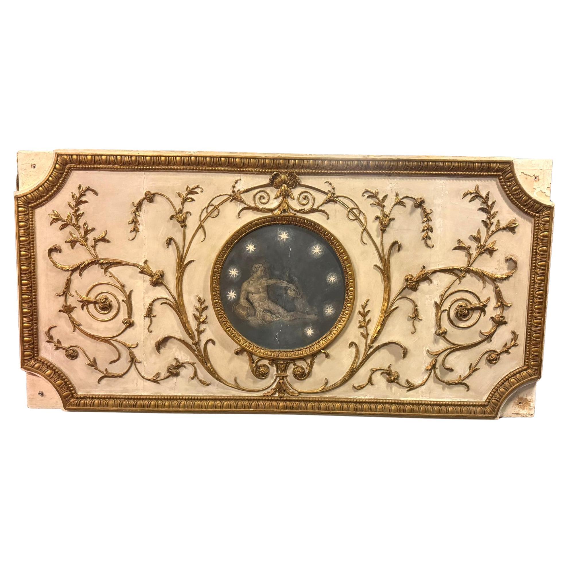 Wood and plaster panel, lacquered floral and leafy decorations, italy im Angebot