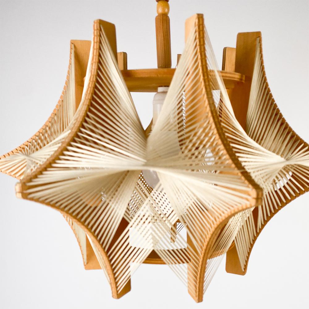 Late 20th Century Wood and Raffia Ceiling Lamp, 1980's For Sale