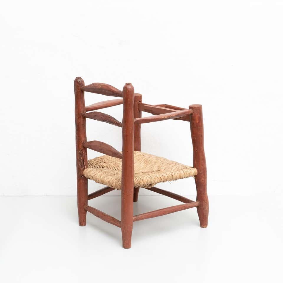 Spanish Wood and Rattan Children Chairs, circa 1960 For Sale