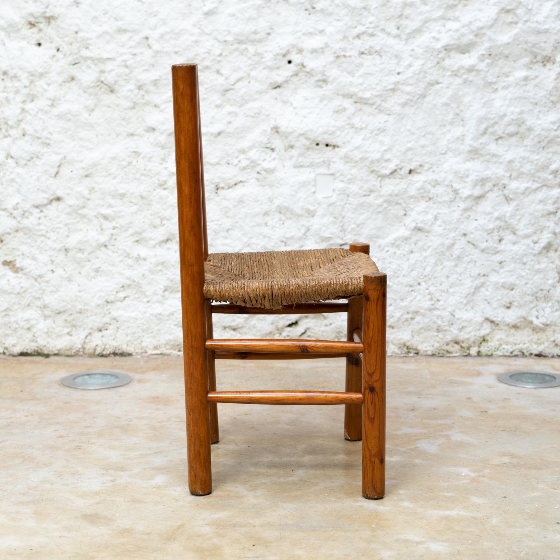 Mid-Century Modern Wood and Rattan Mid Century Modern Chair After Charlotte Perriand, circa 1960 For Sale