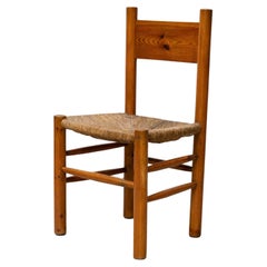 Stuhl aus Holz und Rattan Mid Century Modern nach Charlotte Perriand, um 1960