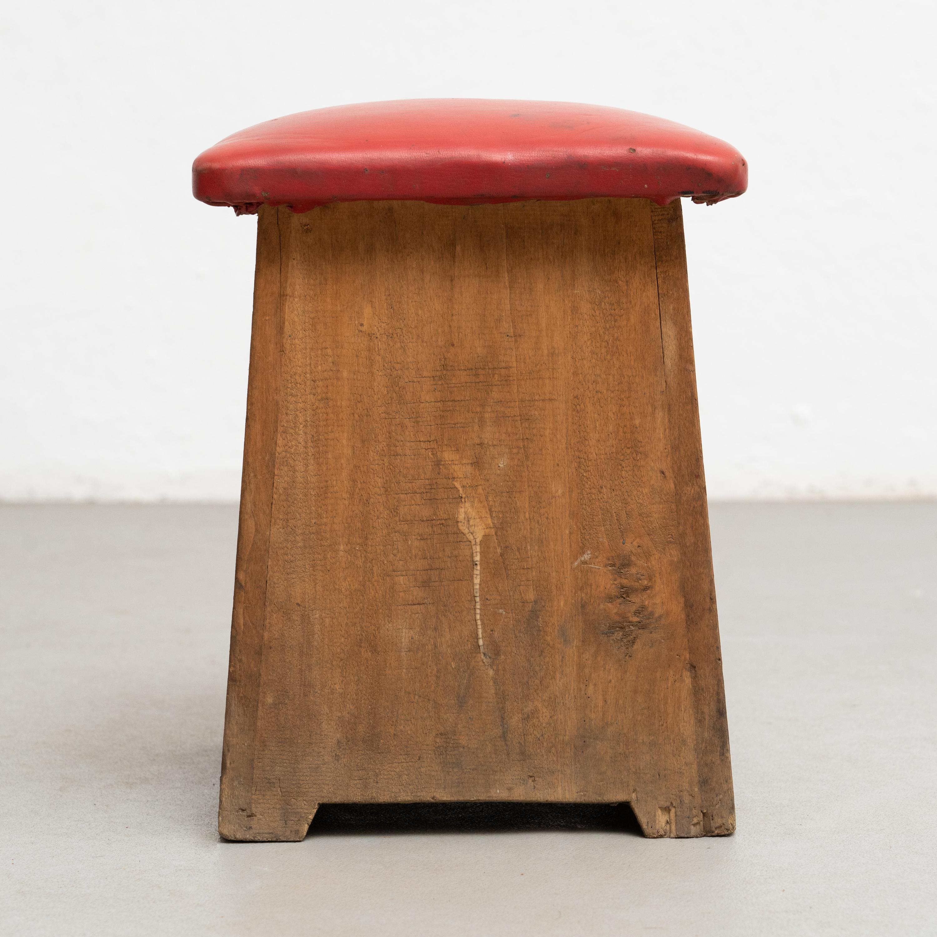Wood and Red Skai Stool, circa 1960  For Sale 4