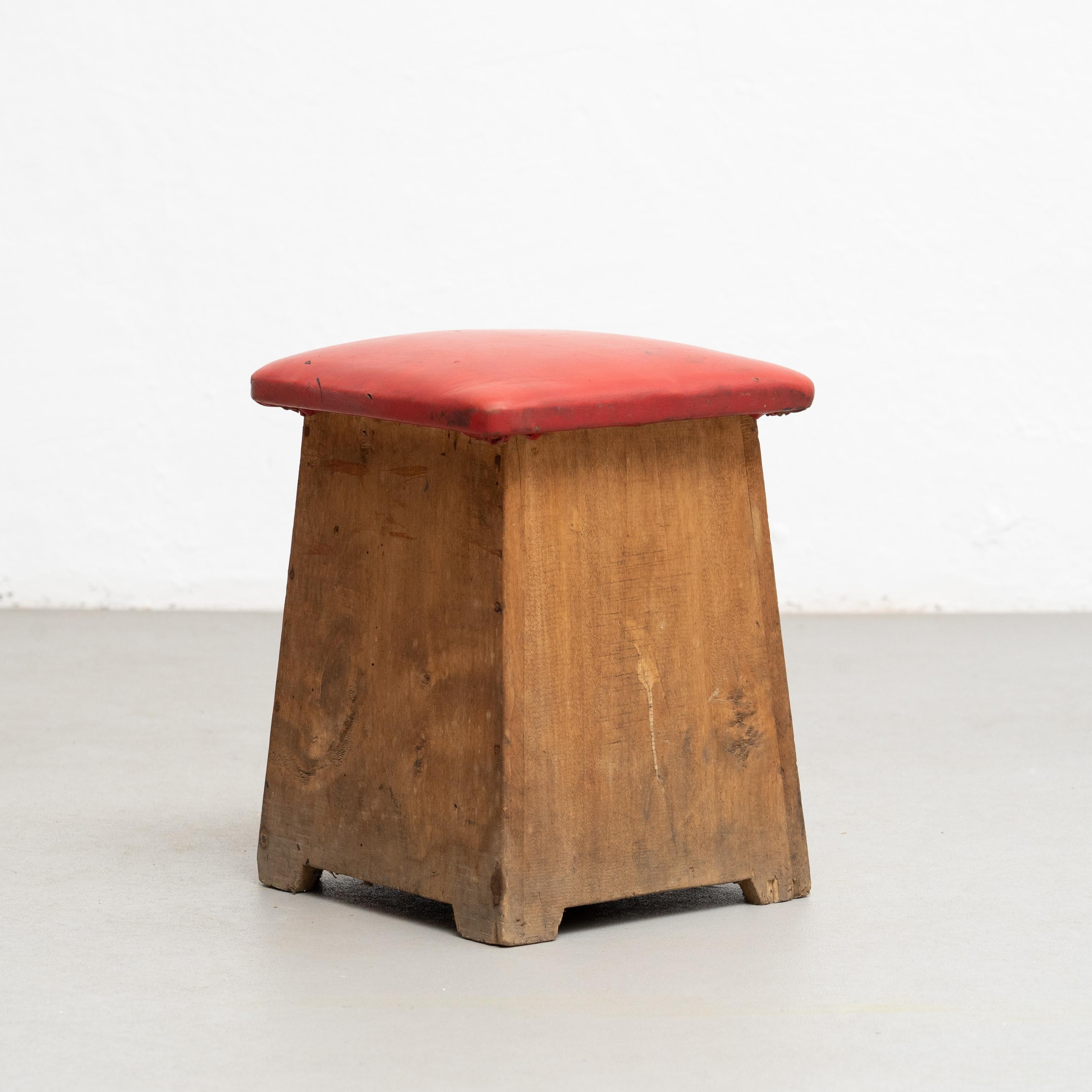 Wood and Red Skai Stool, circa 1960  For Sale 7